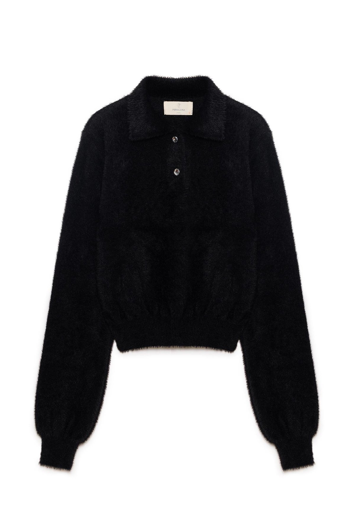 Peraluna Lucy Polo Neck Womens Knitted Crop Top - Black