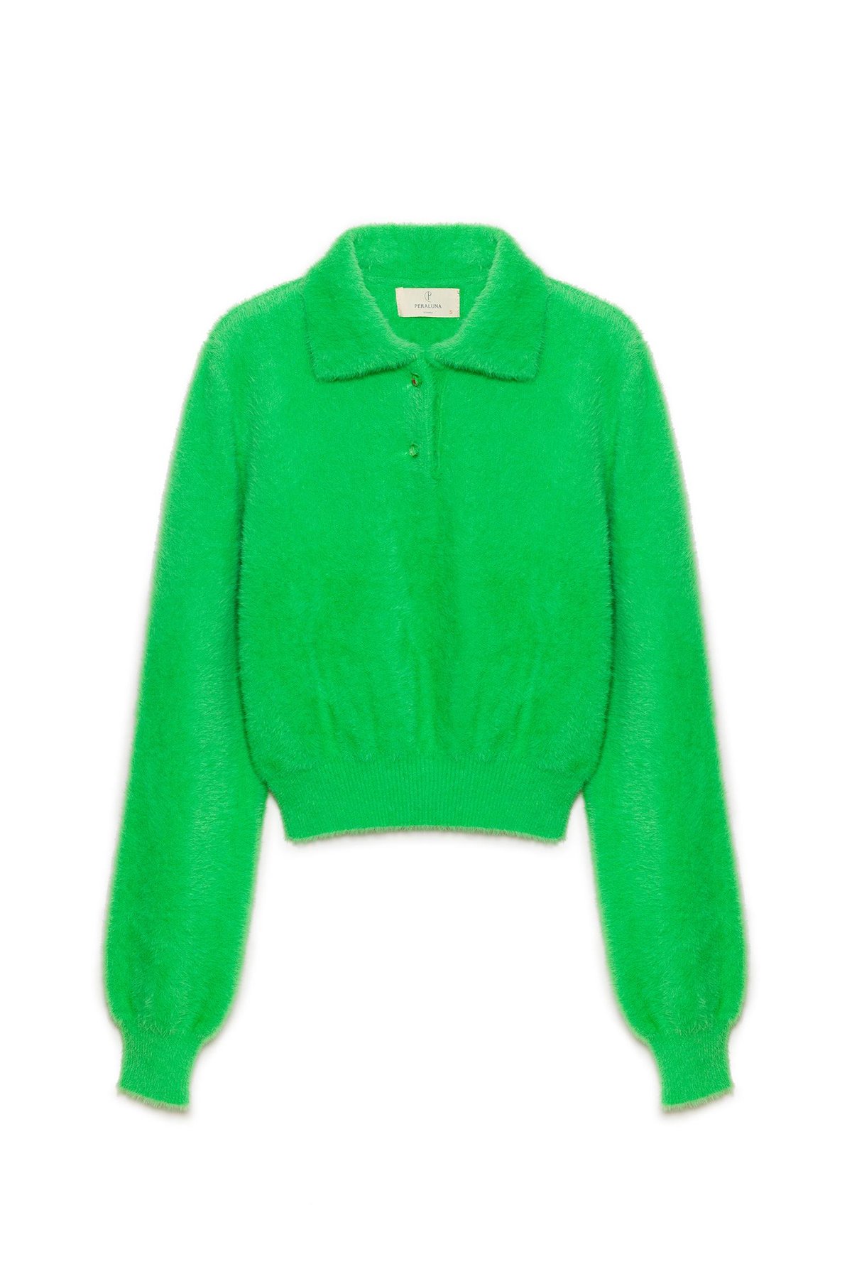 Peraluna Lucy Polo Neck Womens Knitted Crop Top - Light Green