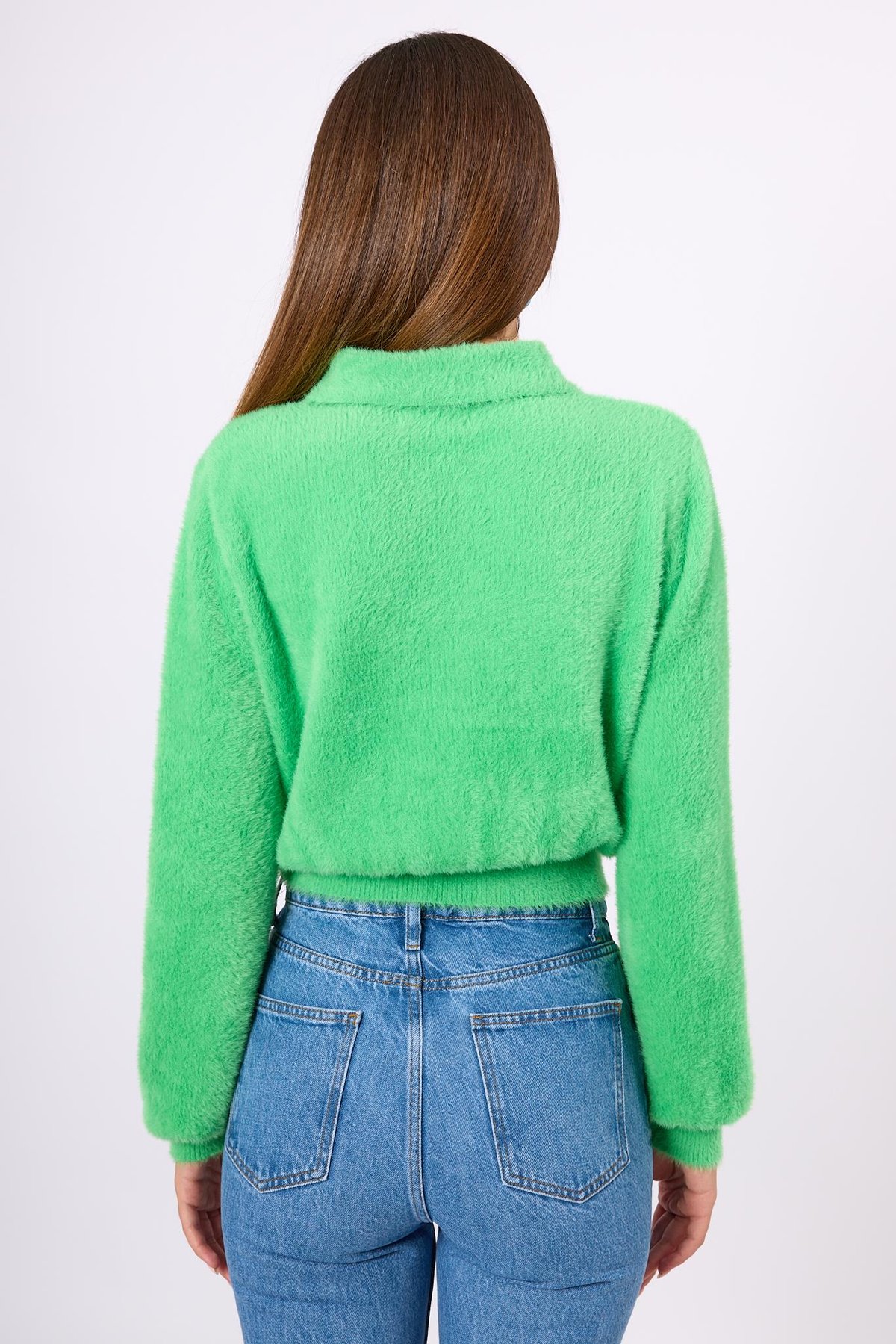 Peraluna Lucy Krop Kesim Polo Yaka Kadın Triko Bluz - Açık Yeşil