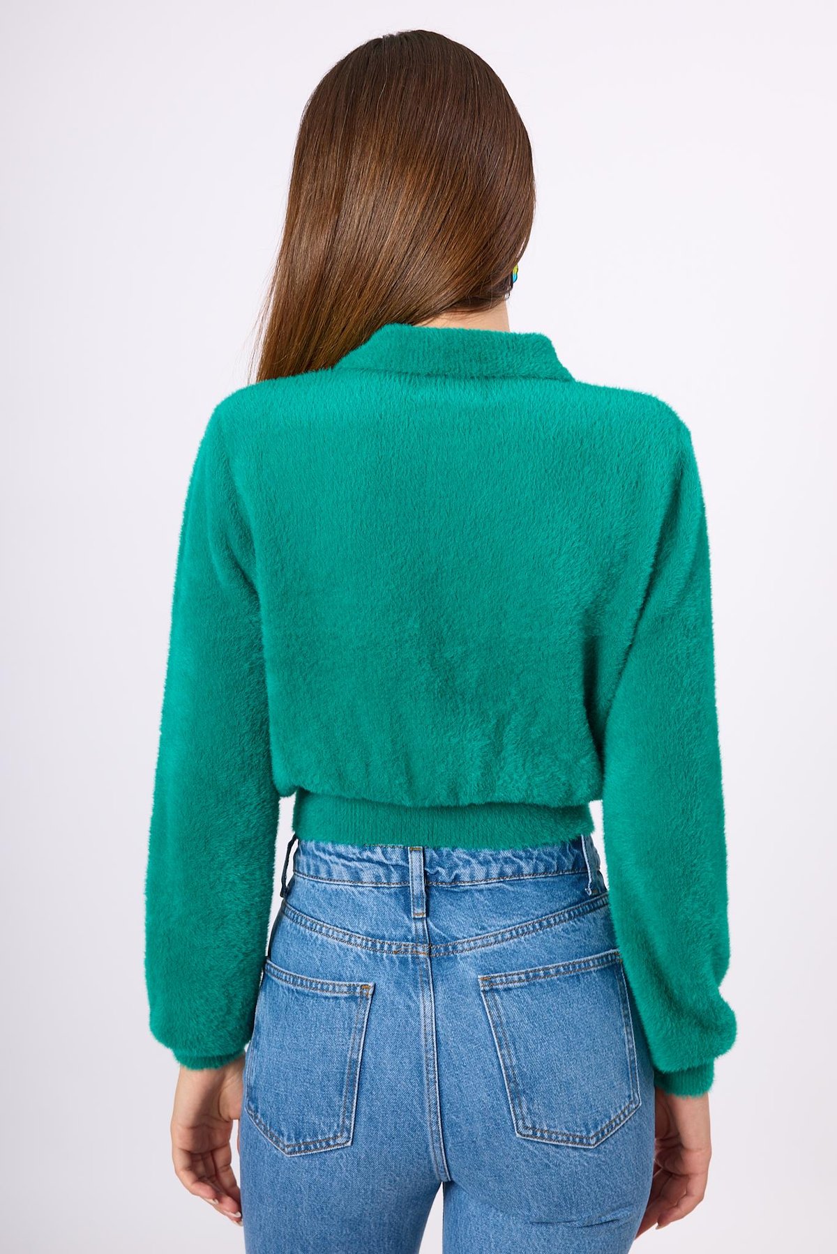 Peraluna Lucy Krop Kesim Polo Yaka Kadın Triko Bluz - Koyu Yeşil