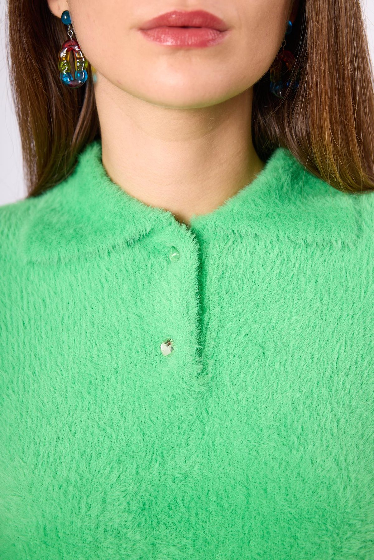 Peraluna Lucy Krop Kesim Polo Yaka Kadın Triko Bluz - Açık Yeşil