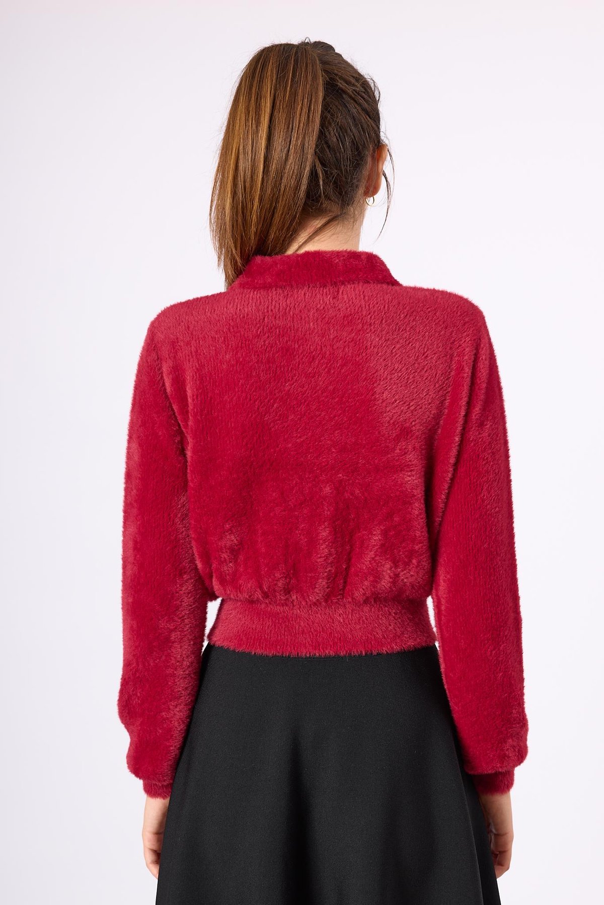 Peraluna Lucy Krop Kesim Polo Yaka Kadın Triko Bluz - Bordo