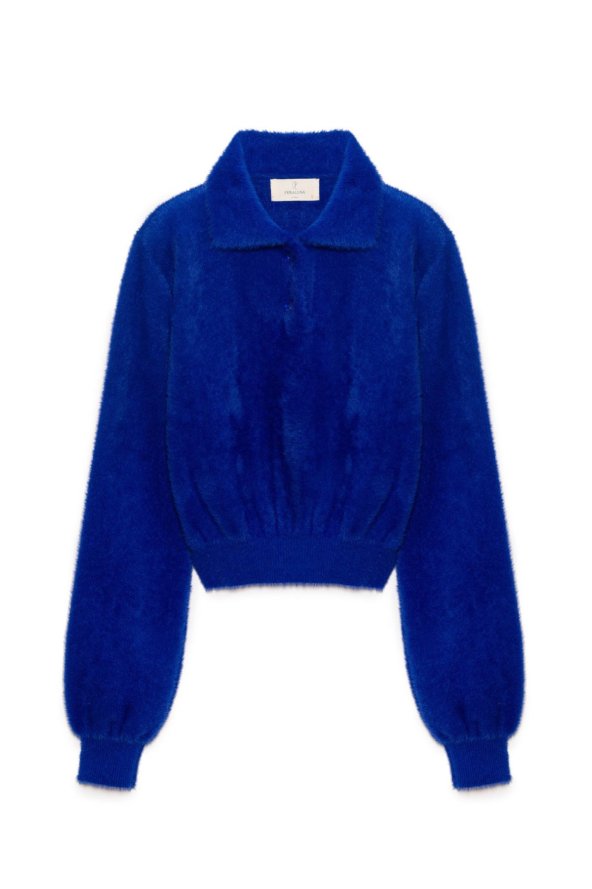 Peraluna Lucy Polo Neck Womens Knitted Crop Top - Saxe Blue