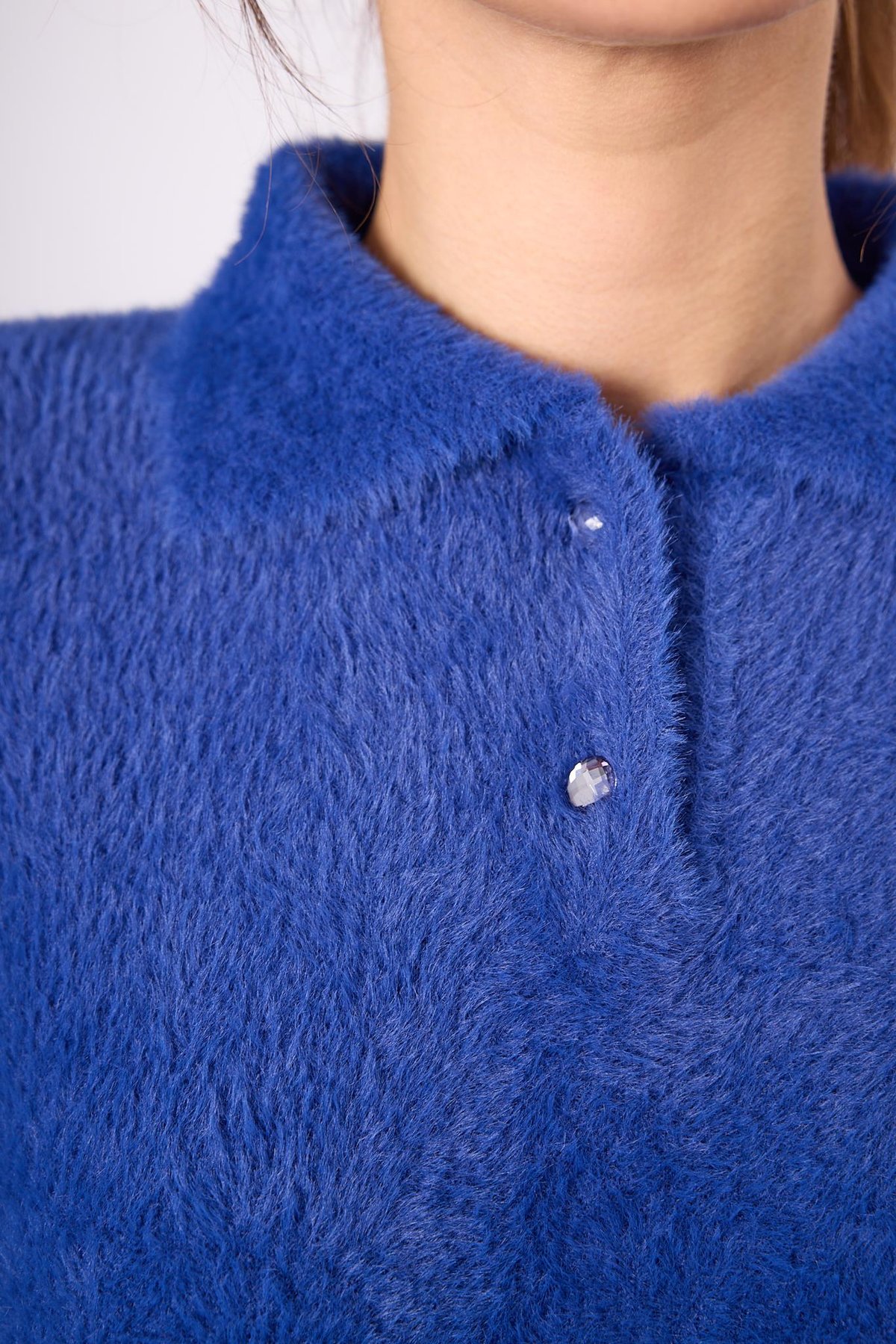 Peraluna Lucy Krop Kesim Polo Yaka Kadın Triko Bluz - Saks Mavi