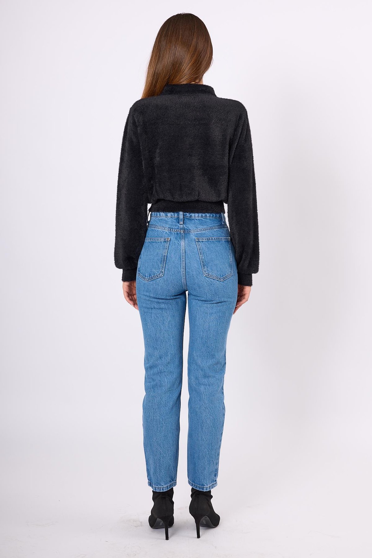 Peraluna Lucy Krop Kesim Polo Yaka Kadın Triko Bluz - Siyah