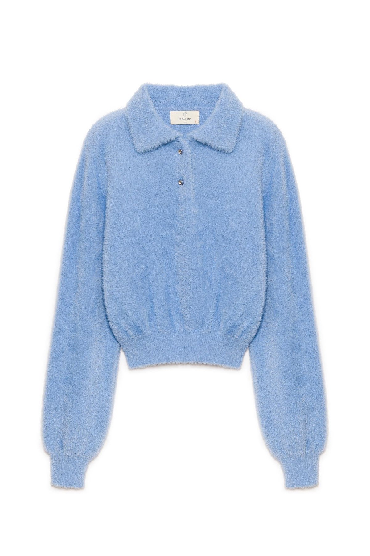 Peraluna Lucy Polo Neck Womens Knitted Crop Top - Baby Blue