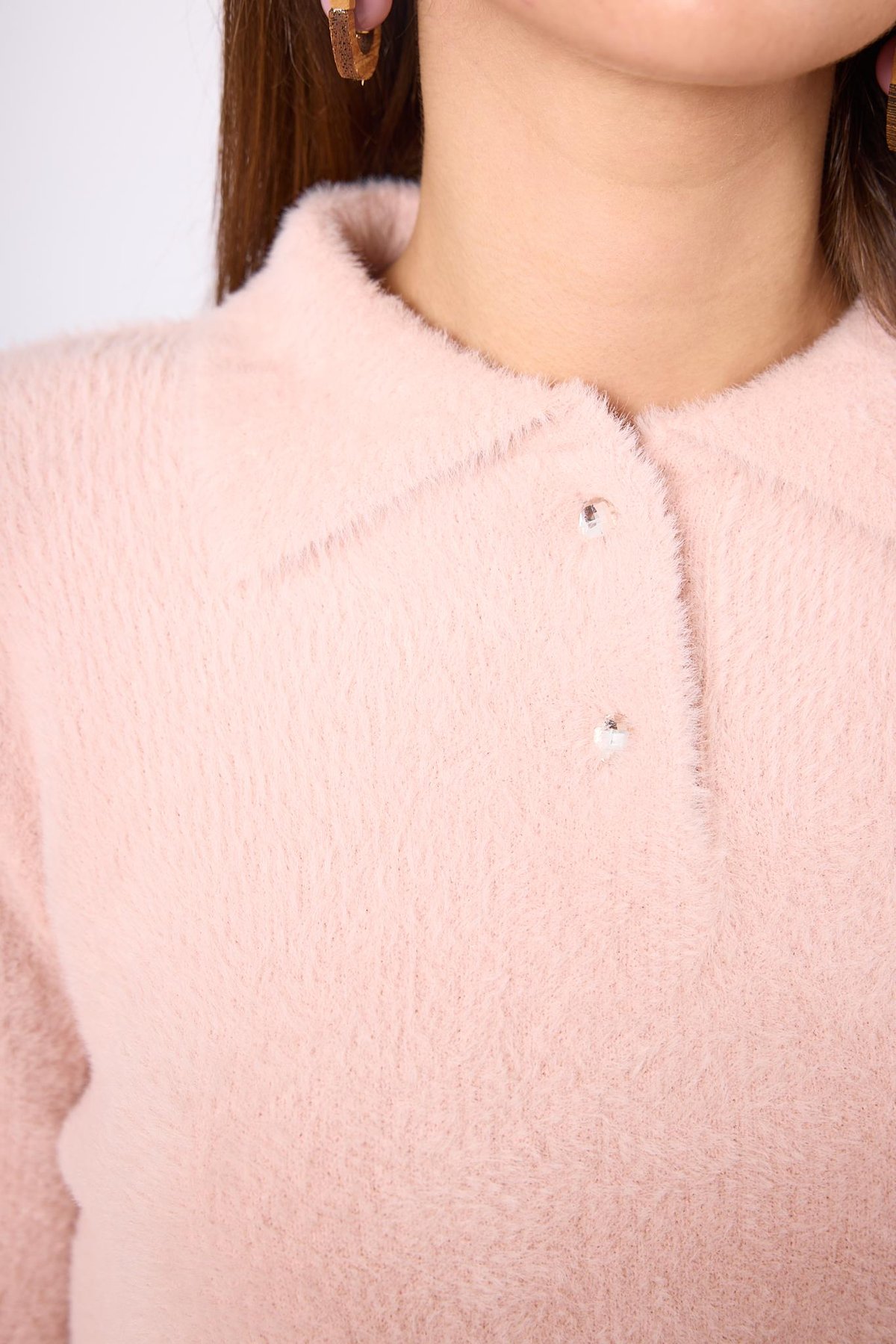 Peraluna Lucy Krop Kesim Polo Yaka Kadın Triko Bluz - Açık Pembe