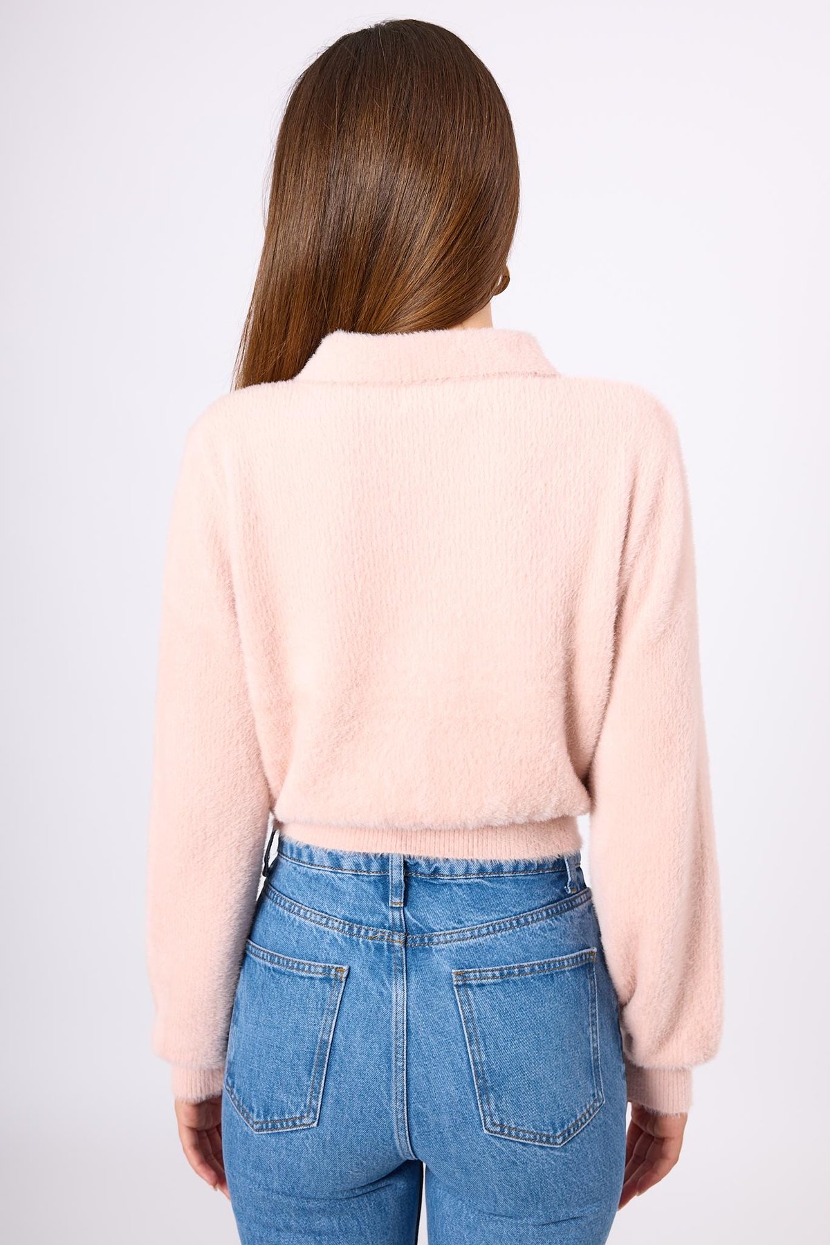 Peraluna Lucy Krop Kesim Polo Yaka Kadın Triko Bluz - Açık Pembe