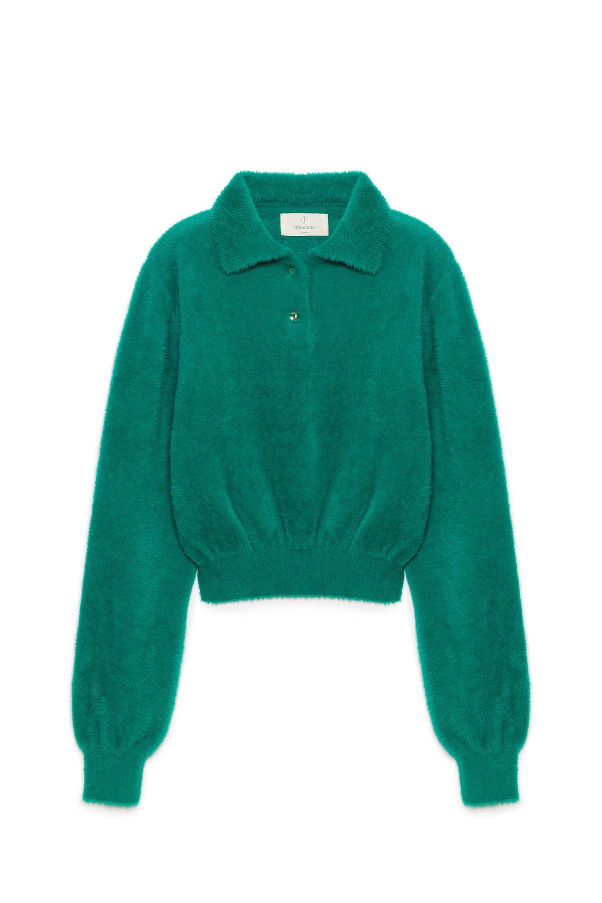 Peraluna Lucy Polo Neck Womens Knitted Crop Top - Dark Green