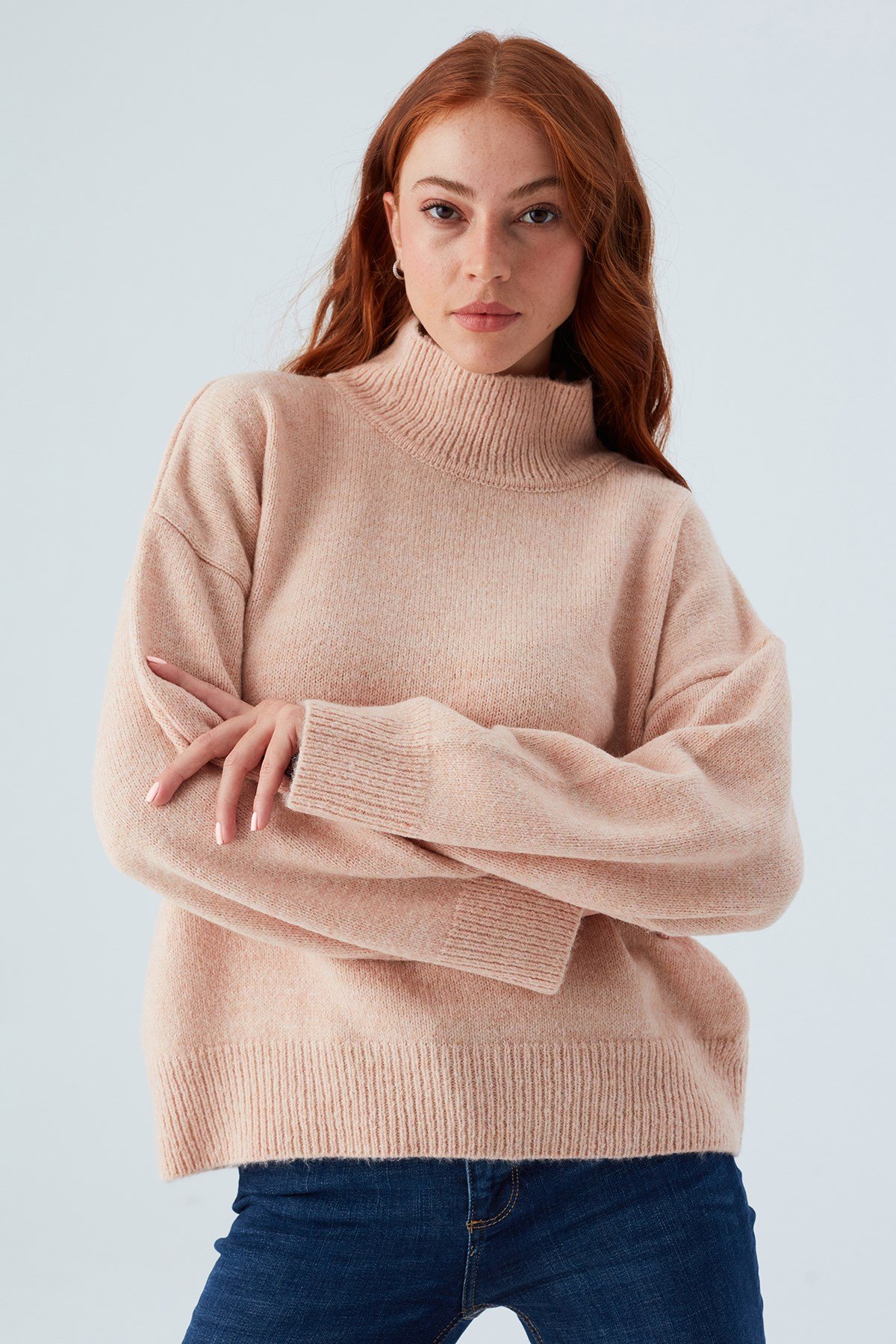 Peraluna MACUMBA PULLOVER Balıkçı Yaka Yumuşak Dokulu Kadın Triko Kazak Açık Pembe