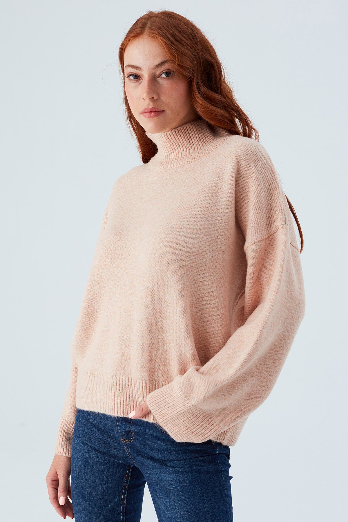 Peraluna MACUMBA PULLOVER Balıkçı Yaka Yumuşak Dokulu Kadın Triko Kazak Açık Pembe