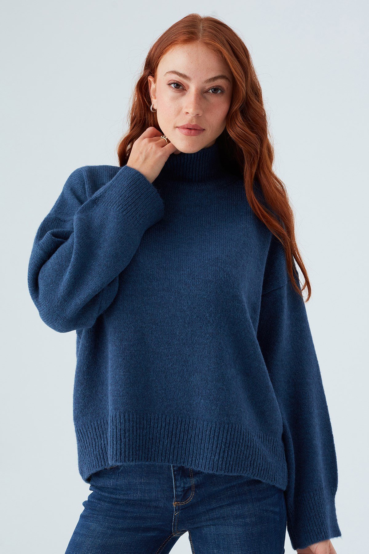 Peraluna MACUMBA PULLOVER Balıkçı Yaka Yumuşak Dokulu Kadın Triko Kazak İndigo