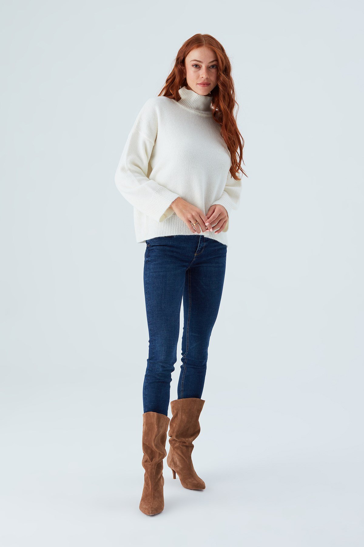 Peraluna MACUMBA PULLOVER Turtleneck Soft Textured Women's Knitwear Sweater - White