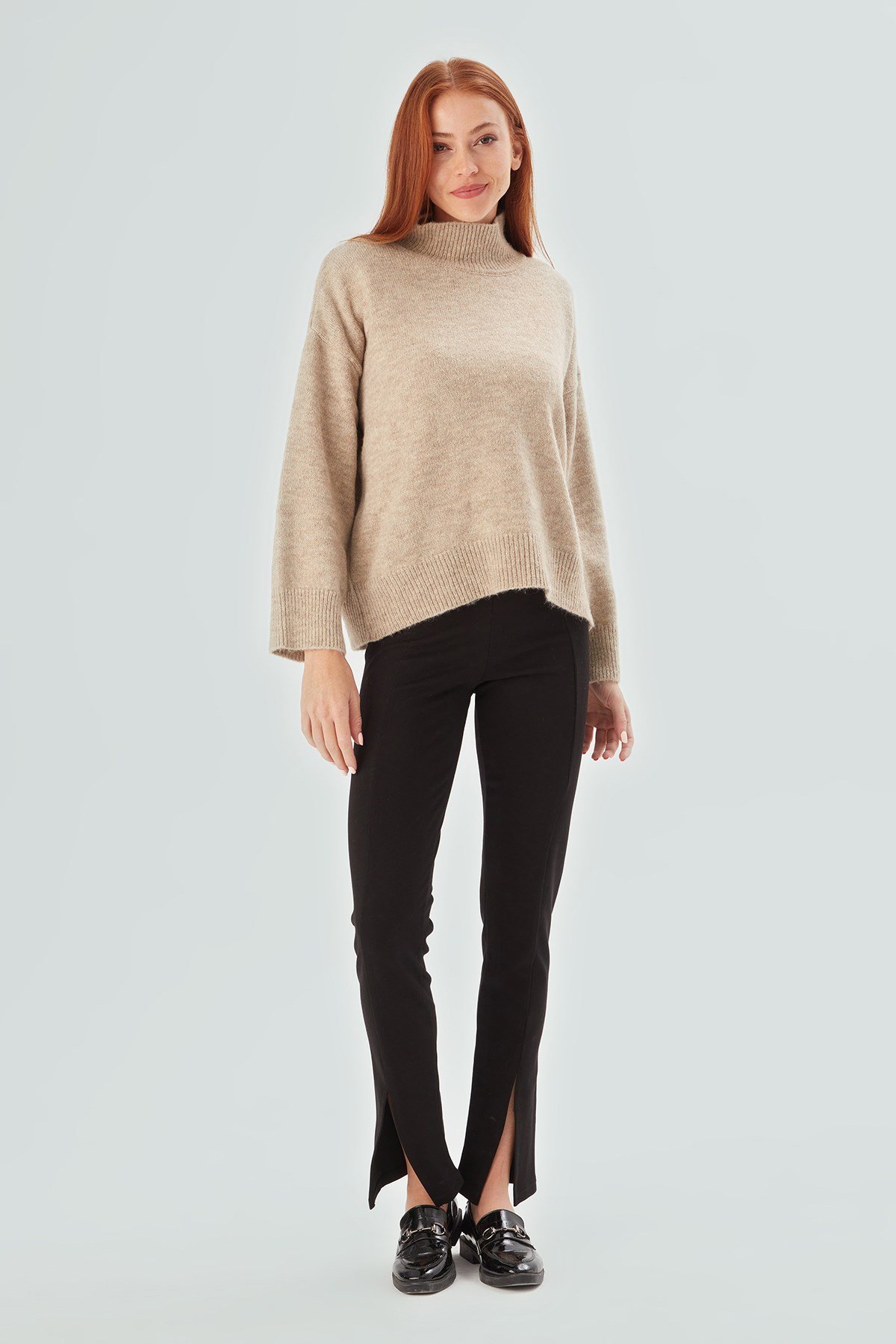 Peraluna MACUMBA PULLOVER Turtleneck Soft Textured Women's Knitwear Sweater - Beige Melange