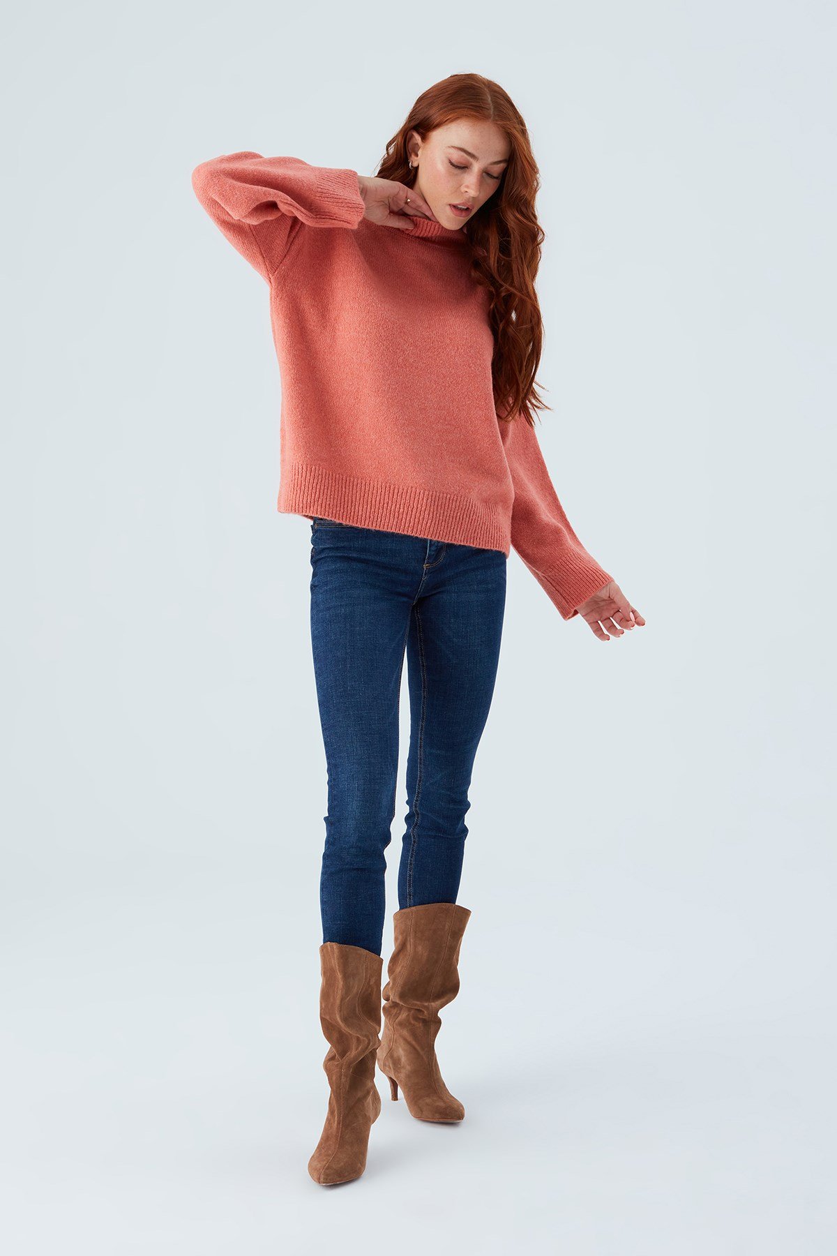 Peraluna MACUMBA PULLOVER Turtleneck Soft Textured Women's Knitwear Sweater - Coral