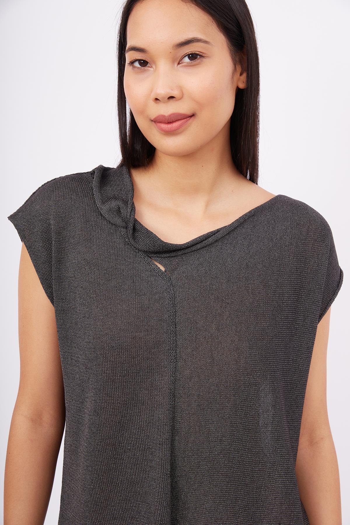 Peraluna Düşük Kol Bluz - Antrasit Melanj