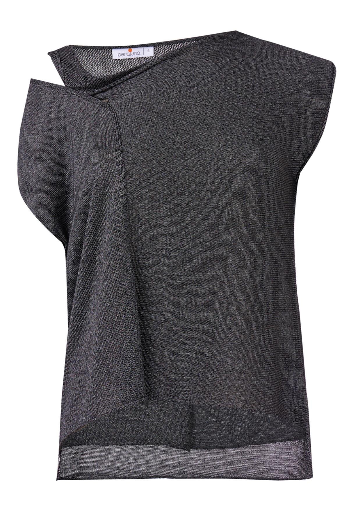 Peraluna Düşük Kol Bluz - Antrasit Melanj
