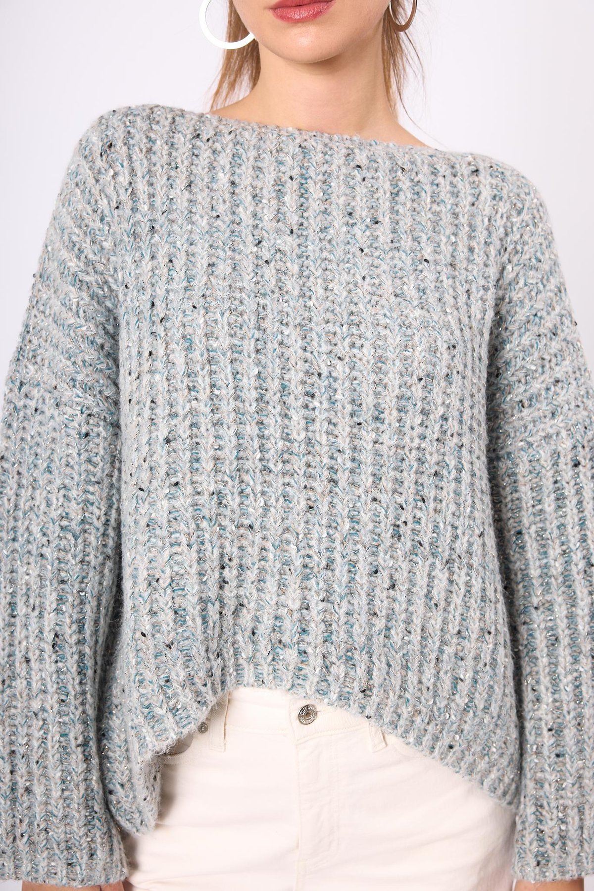 Peraluna Maggie Selanik Örgü Kalın Triko Kazak - Gri Multi