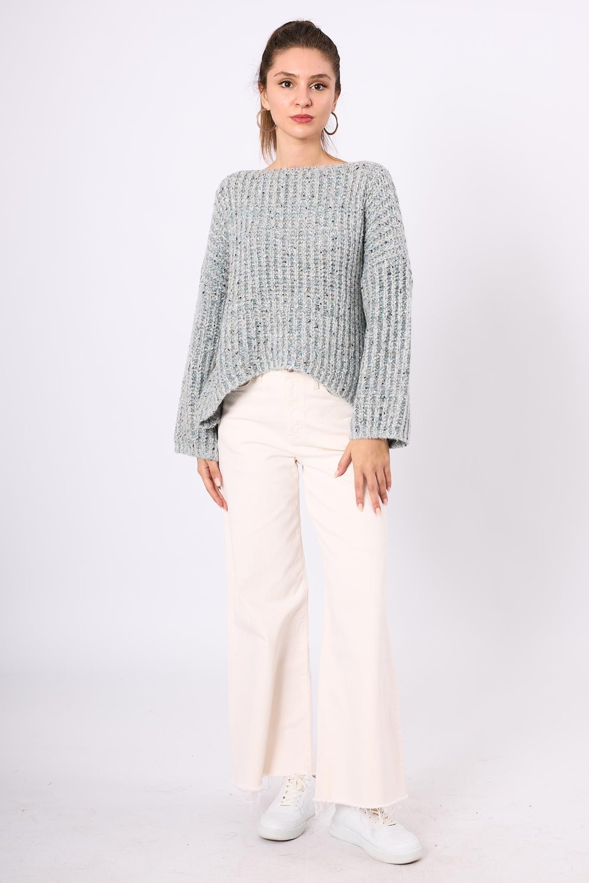 Peraluna Maggie Selanik Örgü Kalın Triko Kazak - Gri Multi