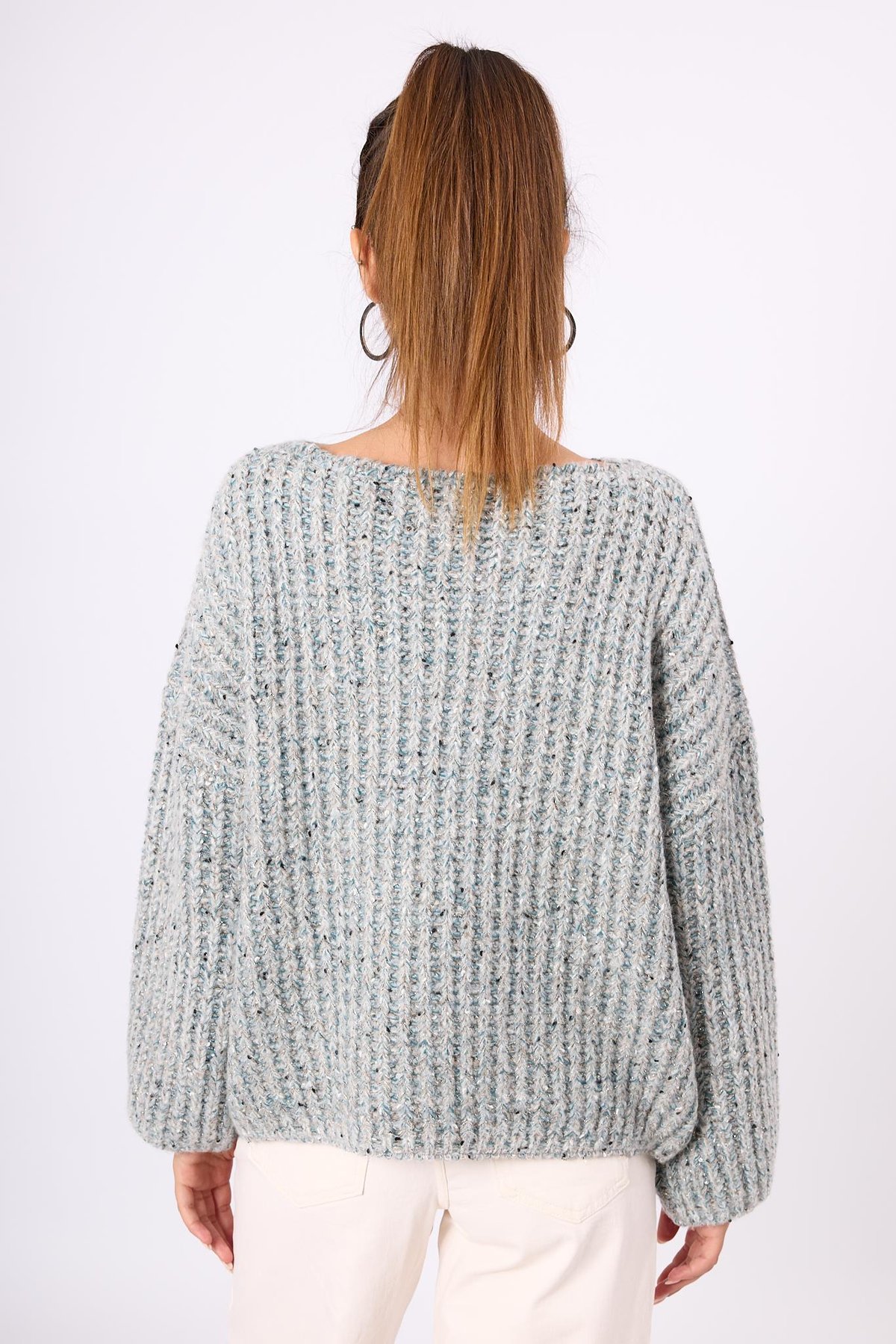 Peraluna Maggie Selanik Örgü Kalın Triko Kazak - Gri Multi