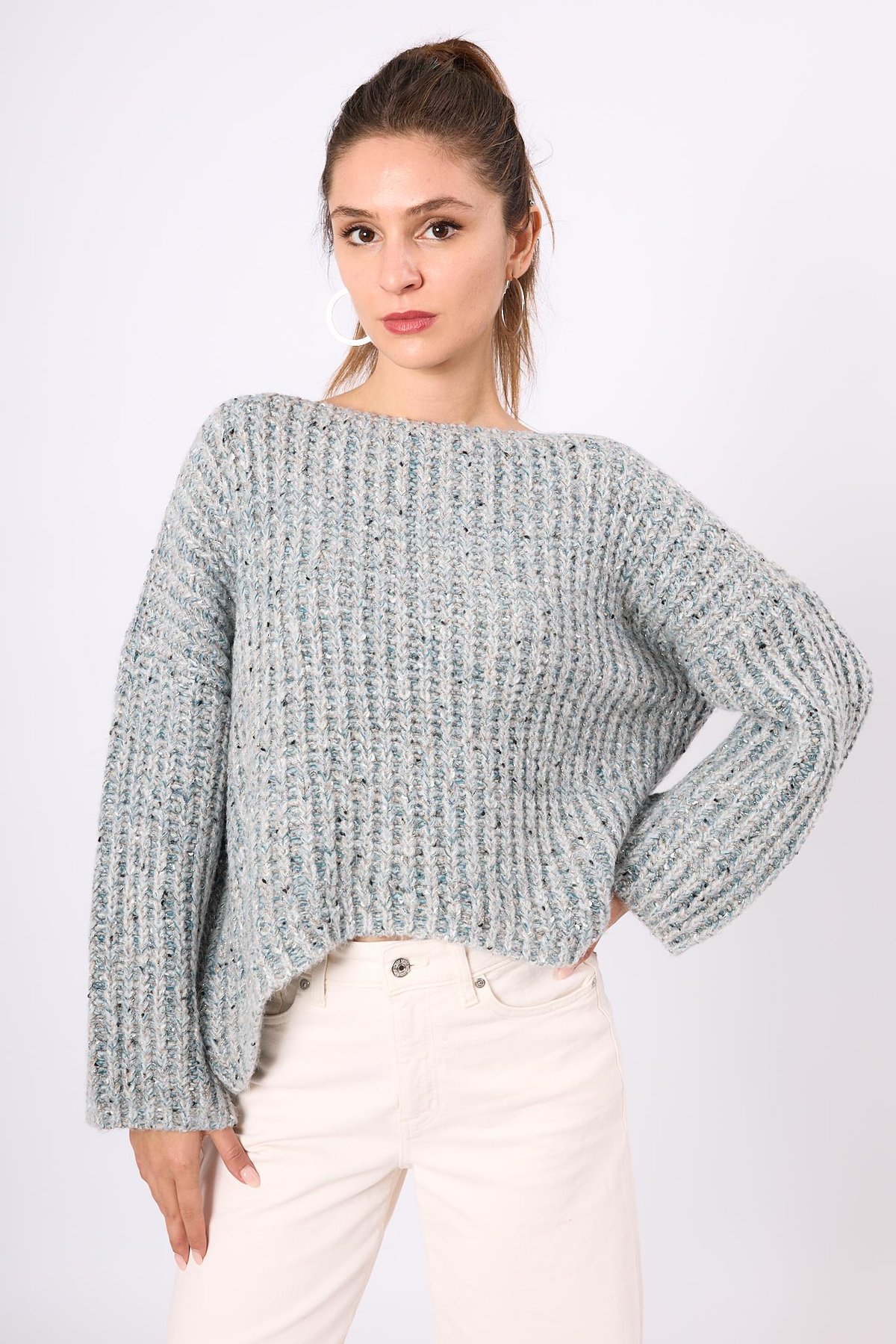Peraluna Maggie Selanik Örgü Kalın Triko Kazak - Gri Multi