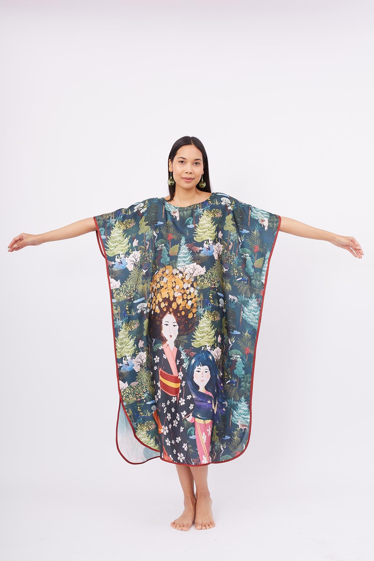 Peraluna MAGIC MOMENTS LONG DRESS Anne Kız Baskılı 130 CM Uzun Saten Kolsuz Elbise - Çok Renkli