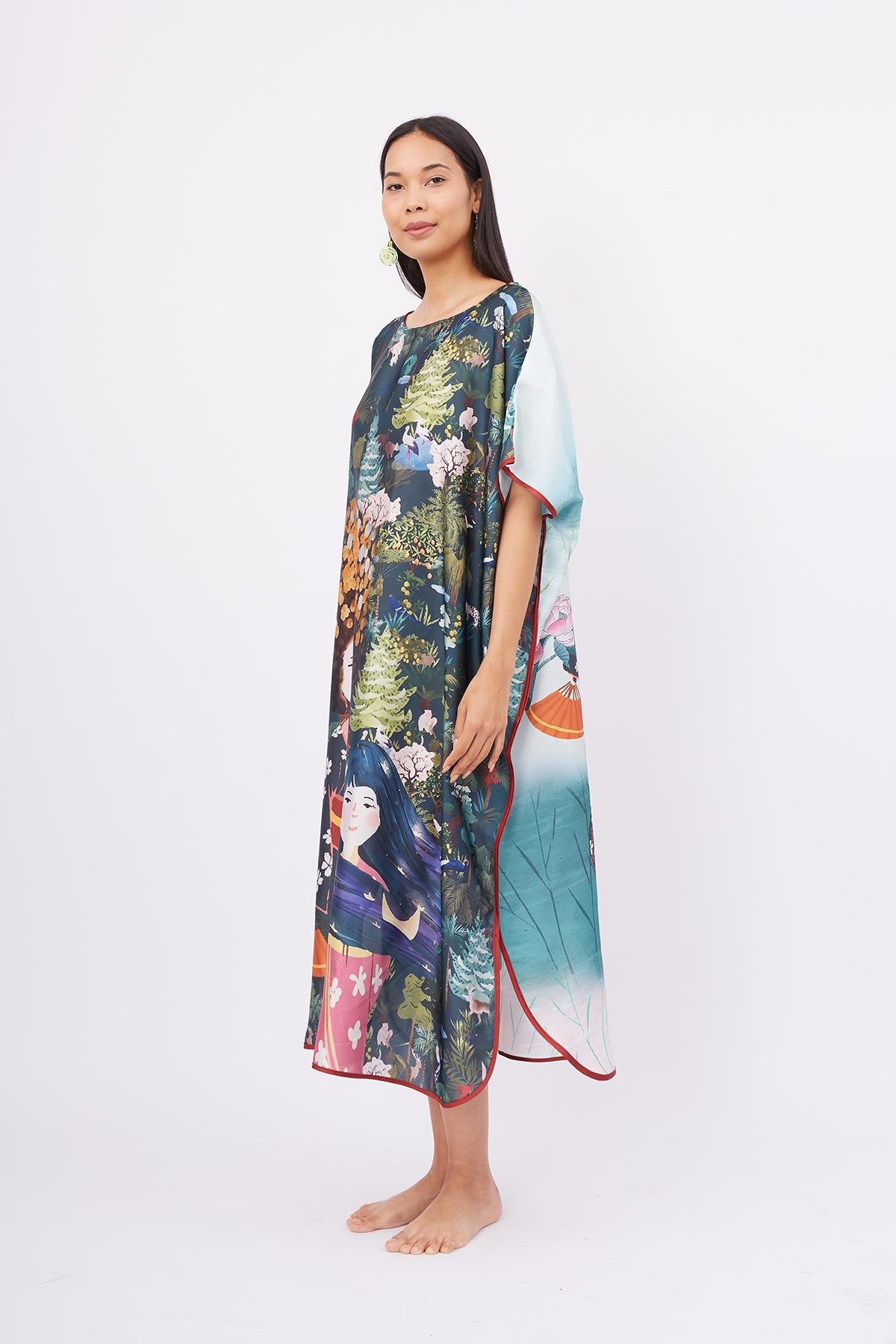 Peraluna MAGIC MOMENTS LONG DRESS Anne Kız Baskılı 130 CM Uzun Saten Kolsuz Elbise - Çok Renkli