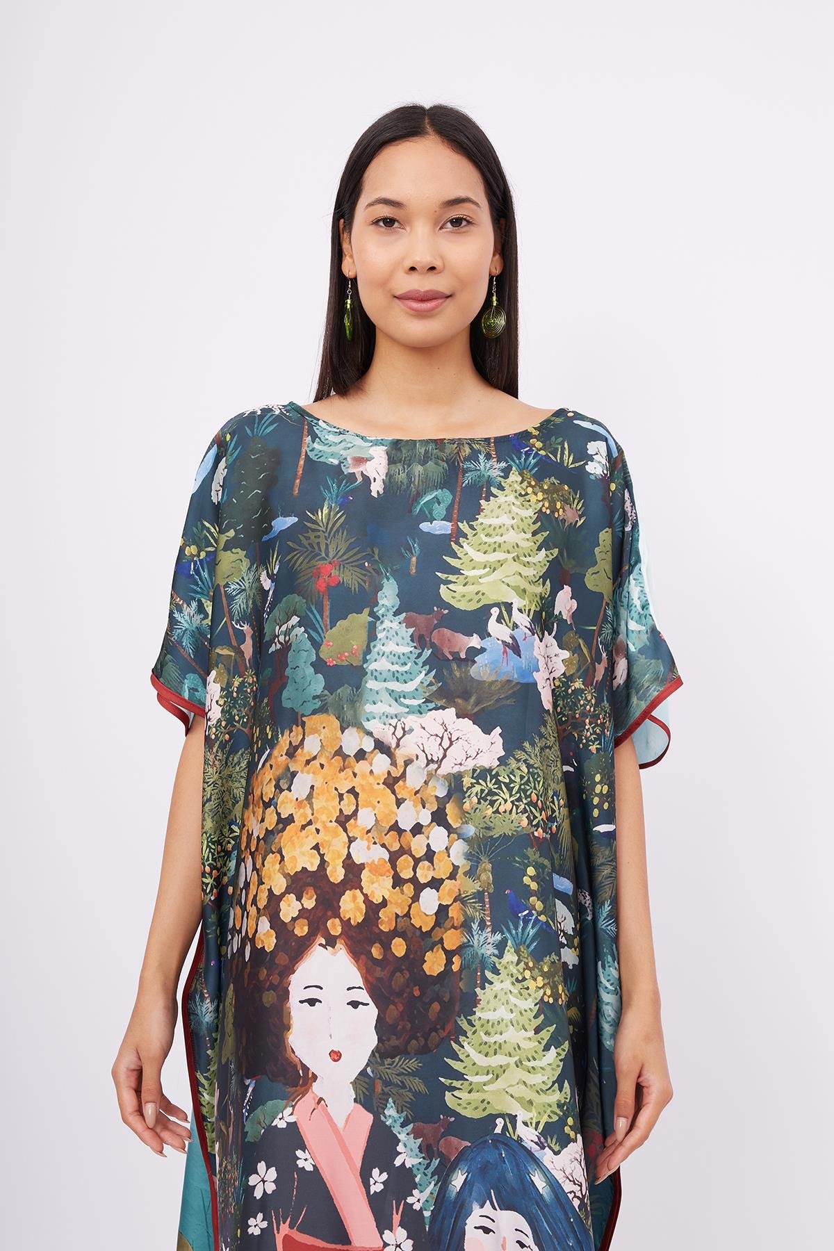 Peraluna MAGIC MOMENTS LONG DRESS Anne Kız Baskılı 130 CM Uzun Saten Kolsuz Elbise - Çok Renkli