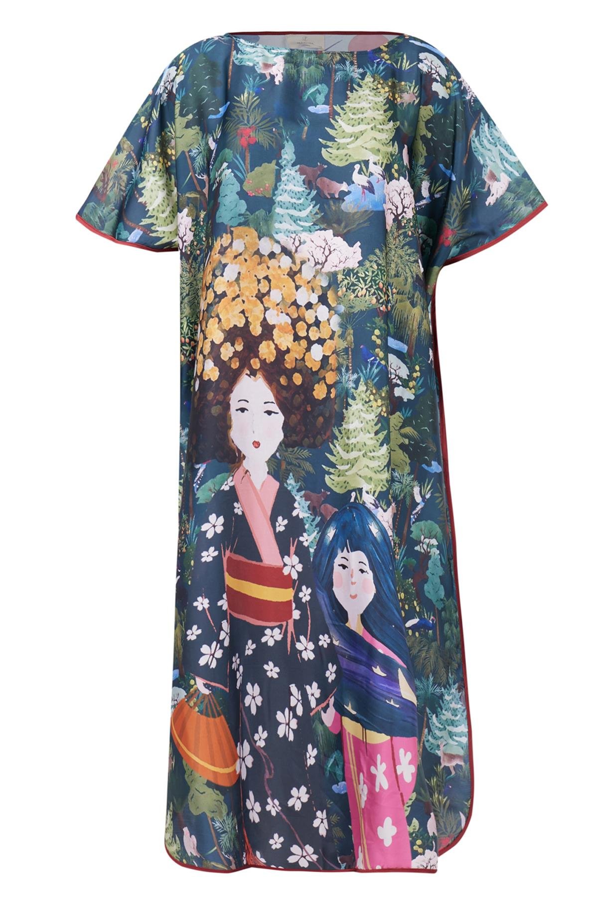 Peraluna MAGIC MOMENTS LONG DRESS Anne Kız Baskılı 130 CM Uzun Saten Kolsuz Elbise - Çok Renkli