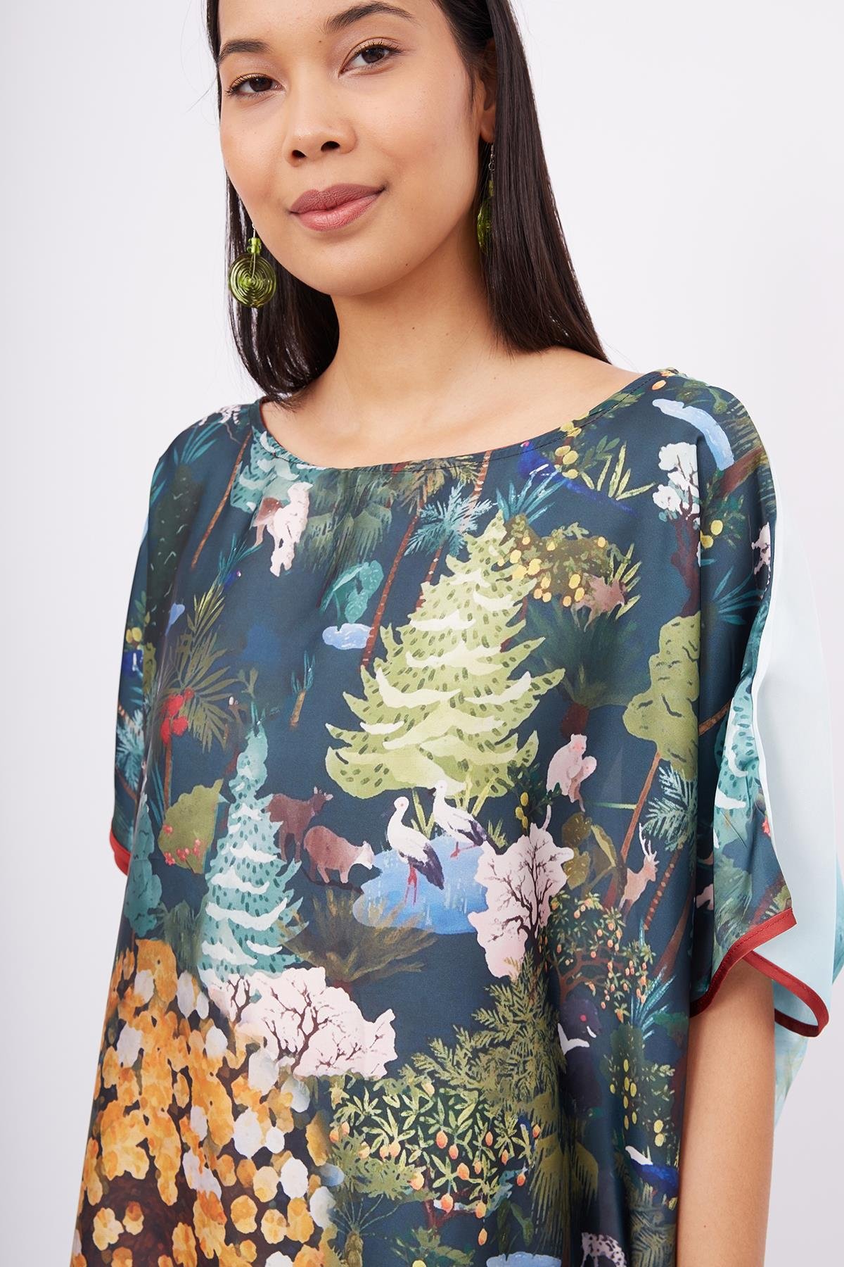 Peraluna MAGIC MOMENTS LONG DRESS Anne Kız Baskılı 130 CM Uzun Saten Kolsuz Elbise - Çok Renkli