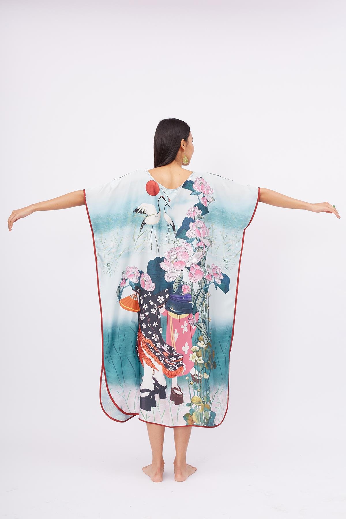 Peraluna MAGIC MOMENTS LONG DRESS Anne Kız Baskılı 130 CM Uzun Saten Kolsuz Elbise - Çok Renkli