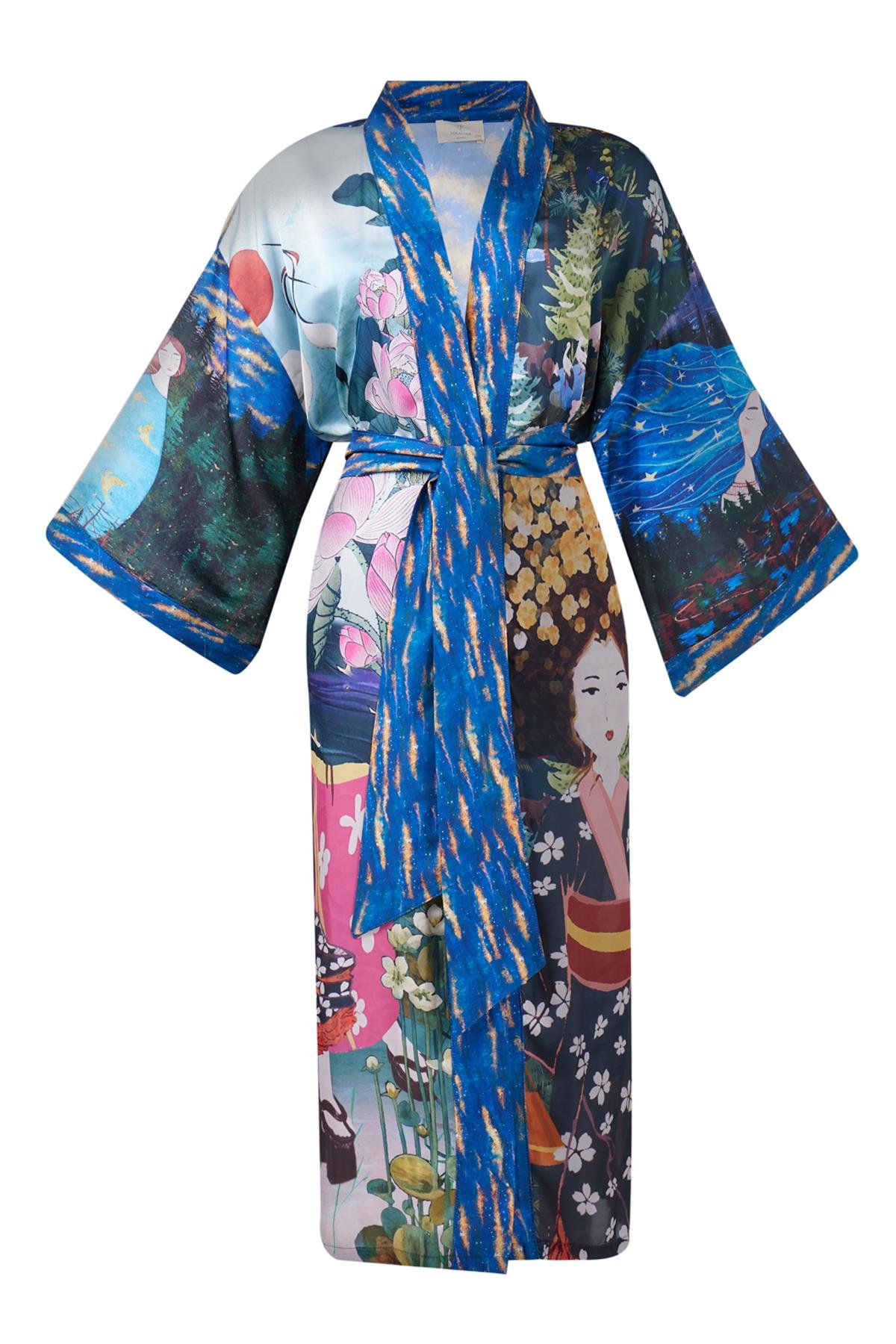 Peraluna MAGIC MOMENTS LONG KIMONO Anne Kız Baskılı 125 CM Uzun Saten Kadın Kimono - Çok Renkli