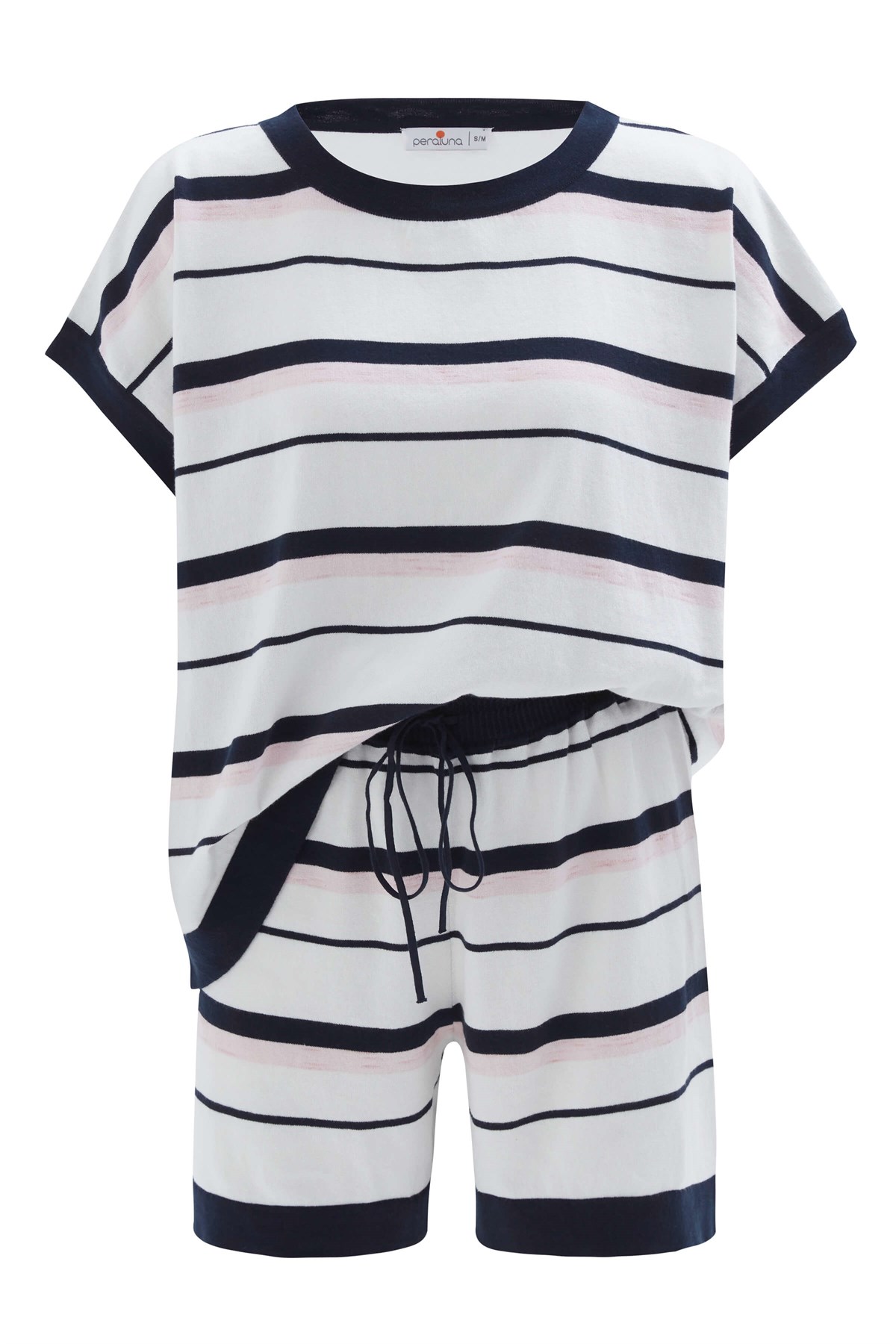 Peraluna MARINE BLOUSE & SHORTS %100 Pamuk Yazlık Kadın Triko Şort Takım Lacivert/Ekru