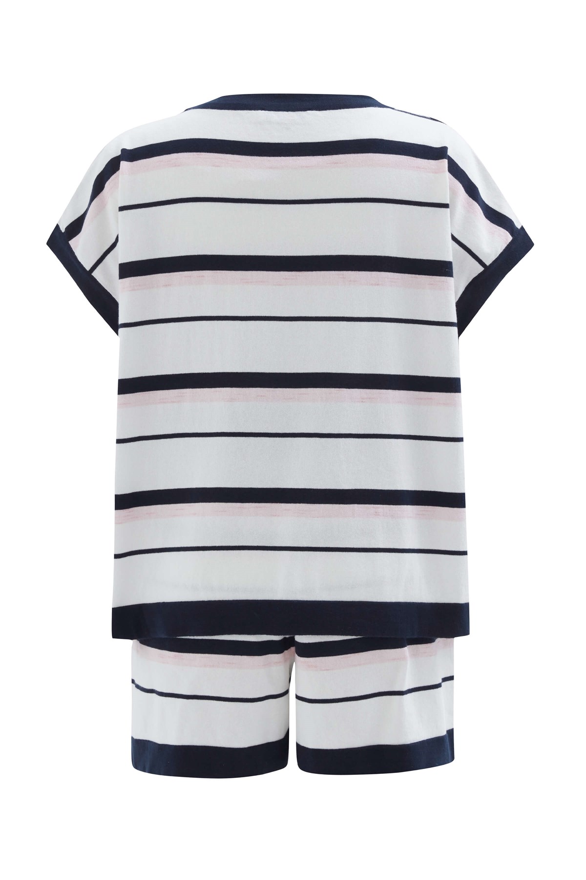 Peraluna MARINE BLOUSE & SHORTS %100 Pamuk Yazlık Kadın Triko Şort Takım Lacivert/Ekru