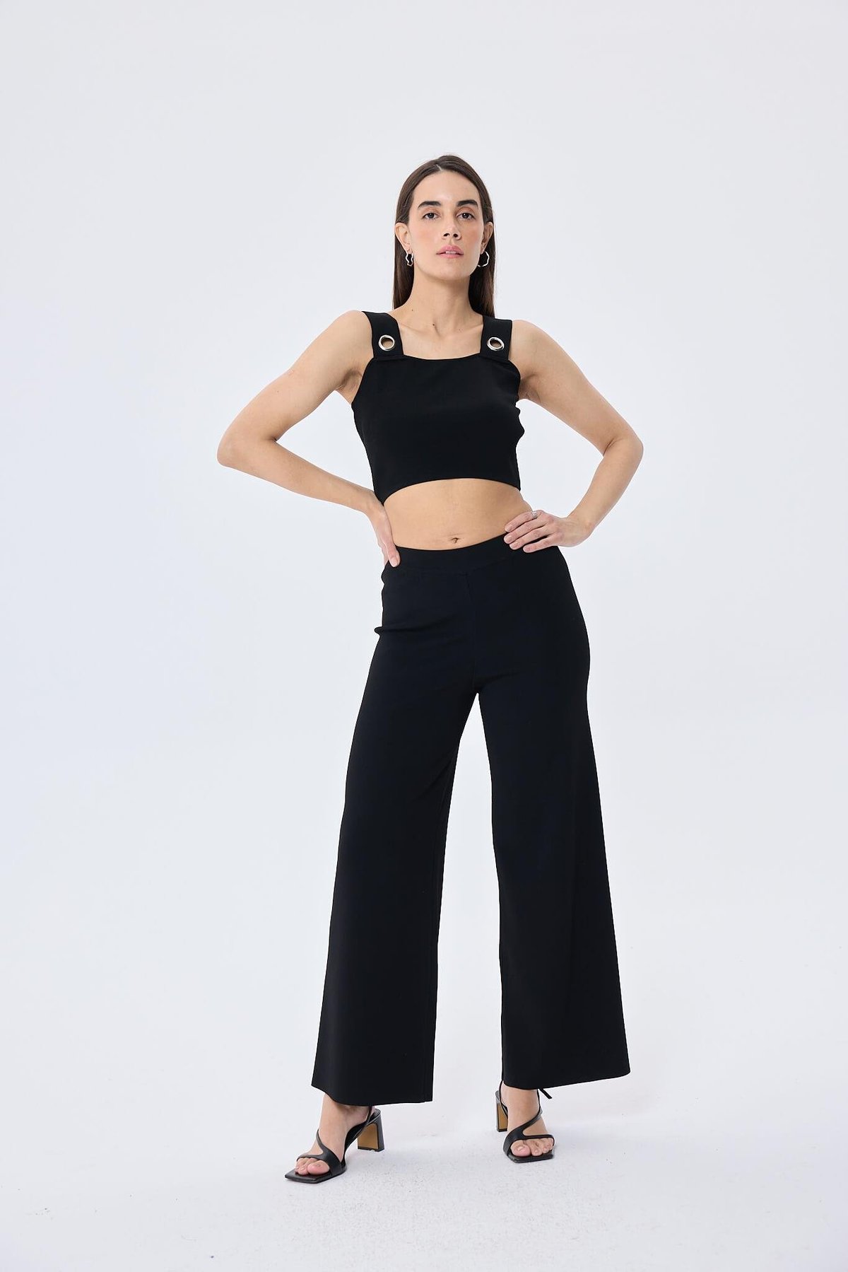 Peraluna Martha, Düz Örgü, Geniş Askılı Kadın Rayon Triko Bralet  - SİYAH