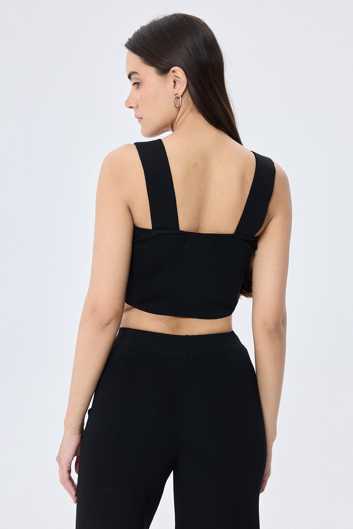 Peraluna Martha, Düz Örgü, Geniş Askılı Kadın Rayon Triko Bralet  - SİYAH