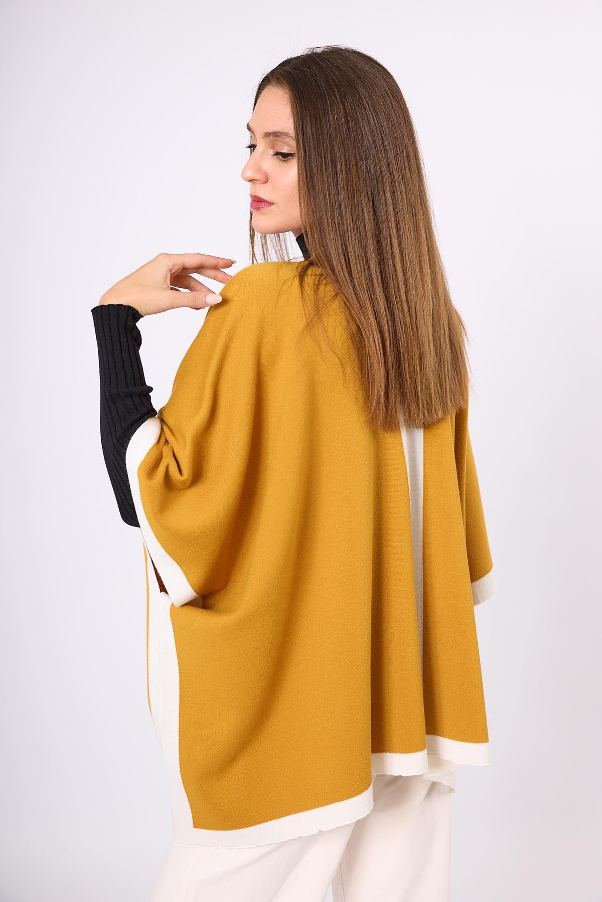 Peraluna Mary Kadın Triko Panço - Hardal