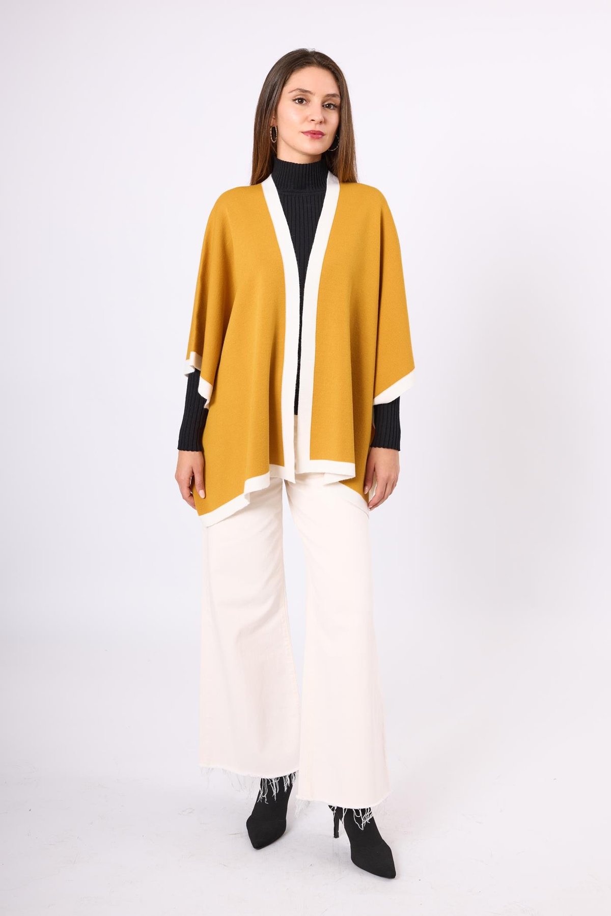 Peraluna Mary Kadın Triko Panço - Hardal