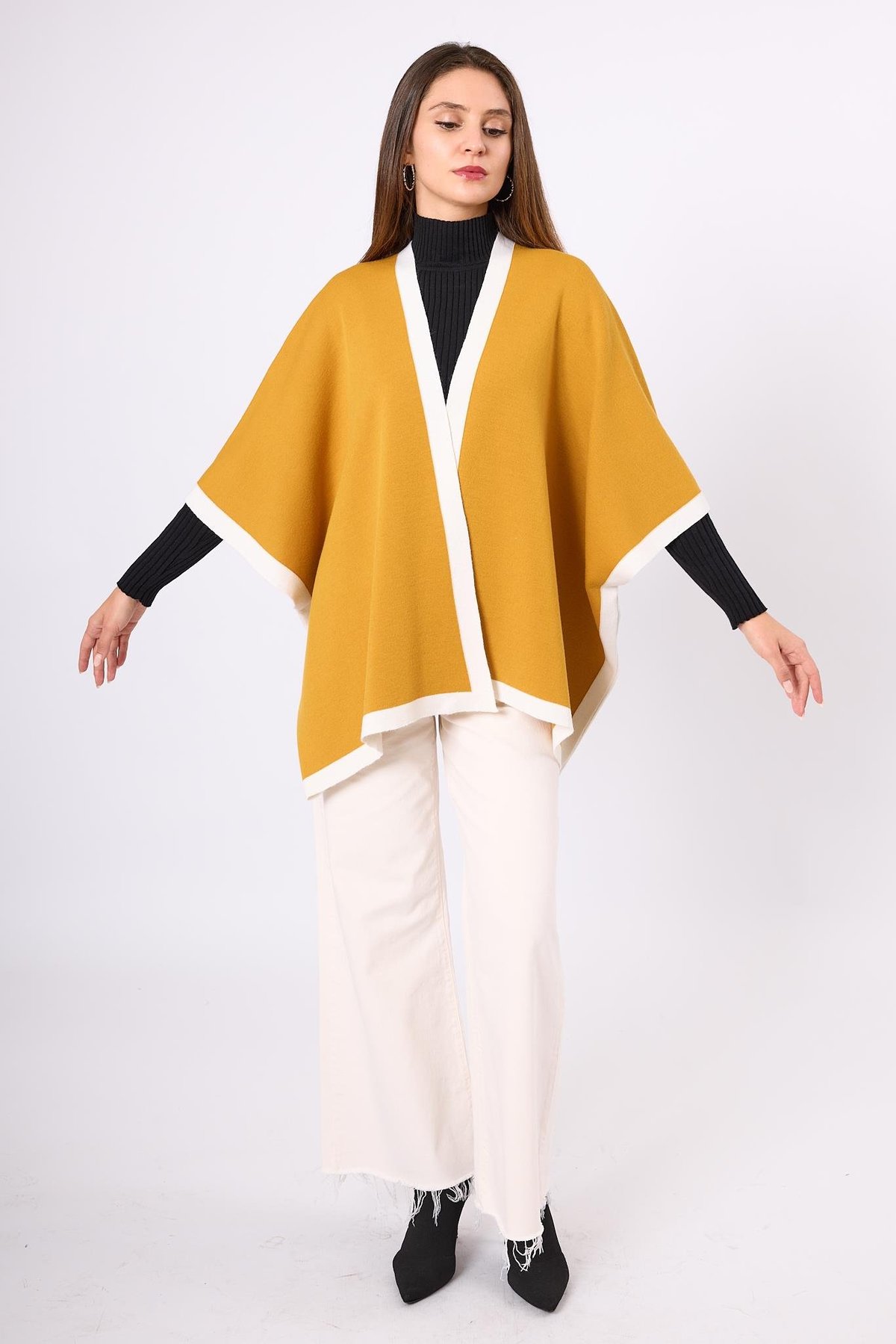 Peraluna Mary Kadın Triko Panço - Hardal