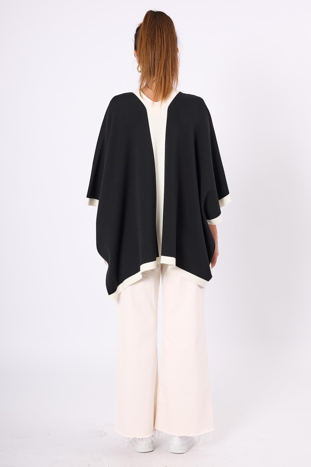 Peraluna Mary Kadın Triko Panço - Siyah