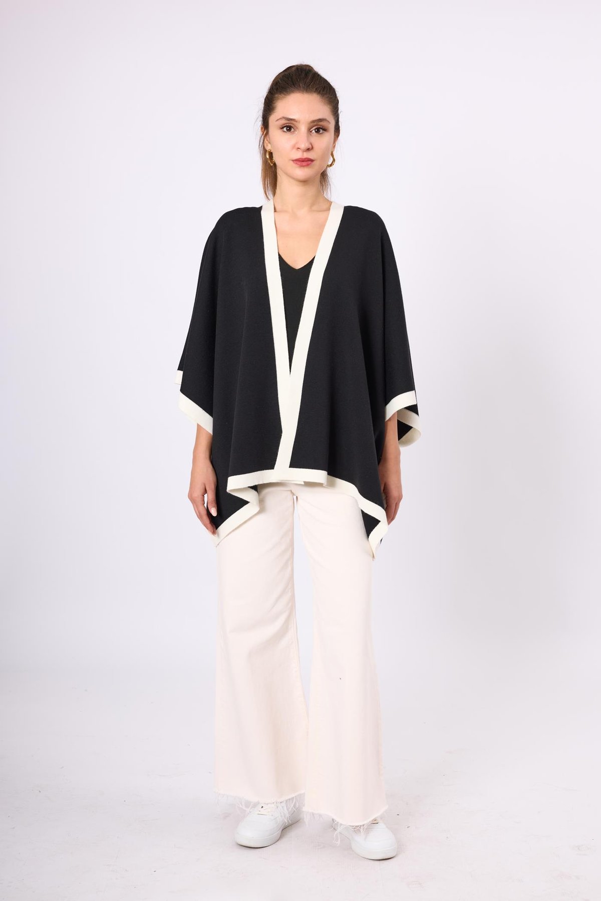 Peraluna Mary Kadın Triko Panço - Siyah