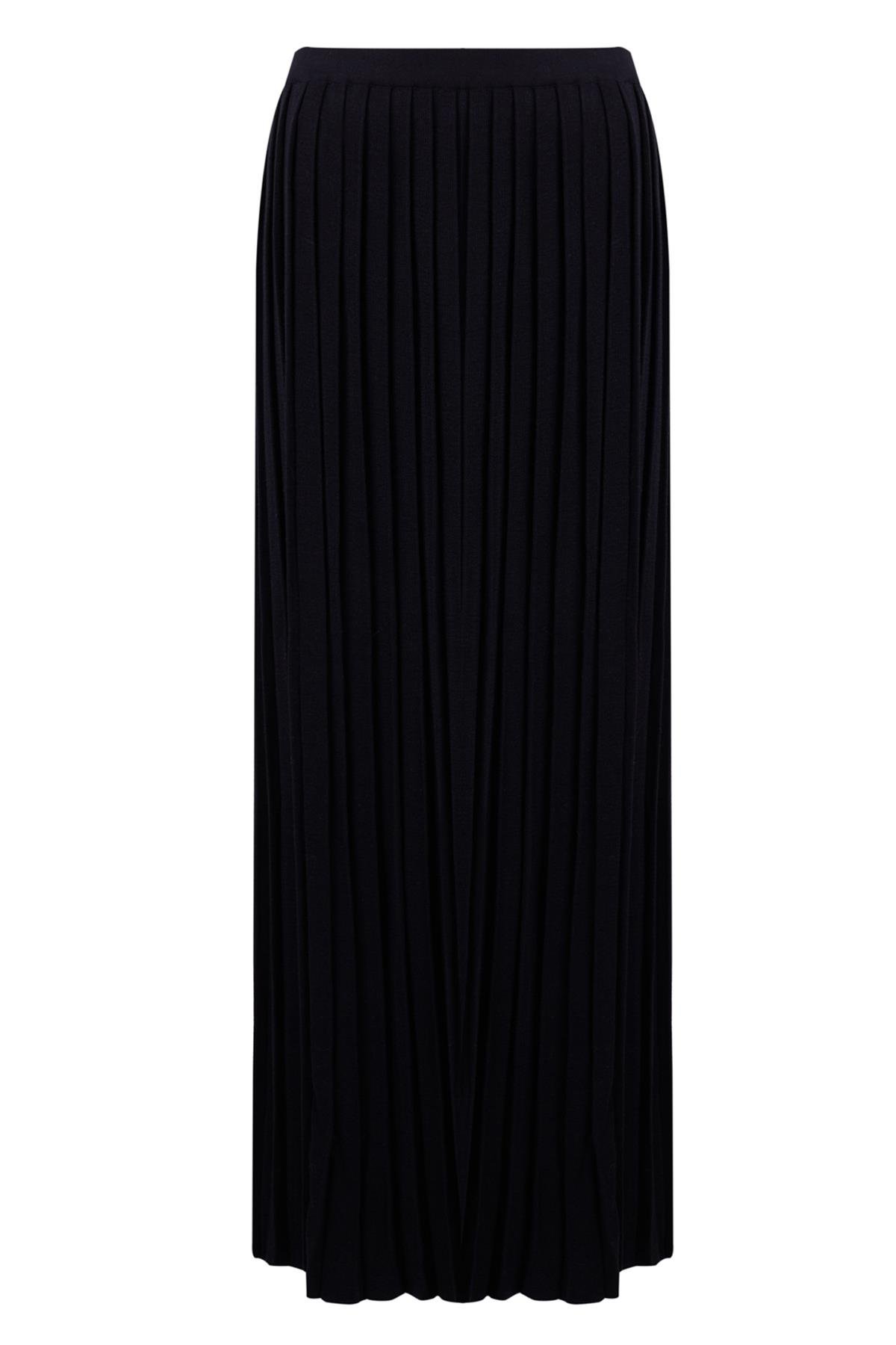 Peraluna MAXI SKIRT Maxi Boy Pileli Kadın Triko Etek - Siyah