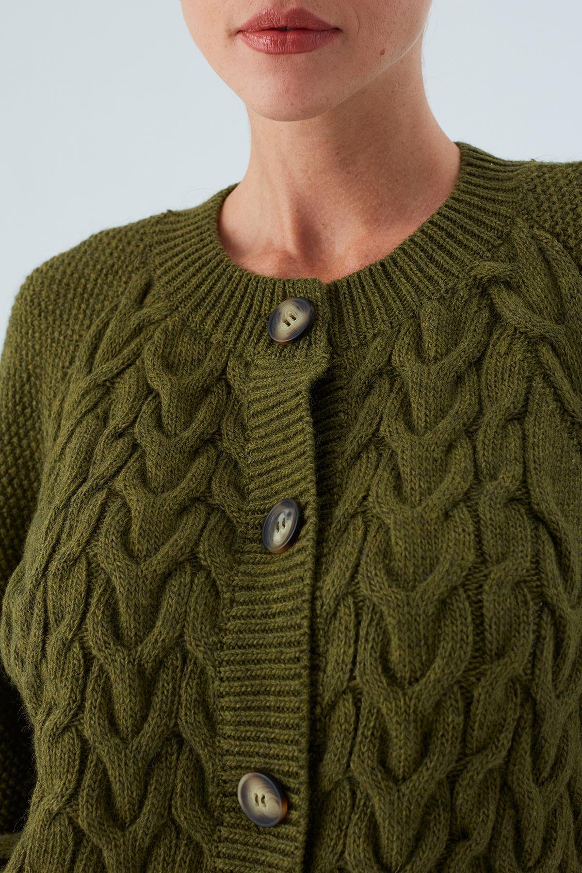 Peraluna MAY CARDIGAN Cable Knit Button Loose Cut Women Knitwear Cardigan - Green
