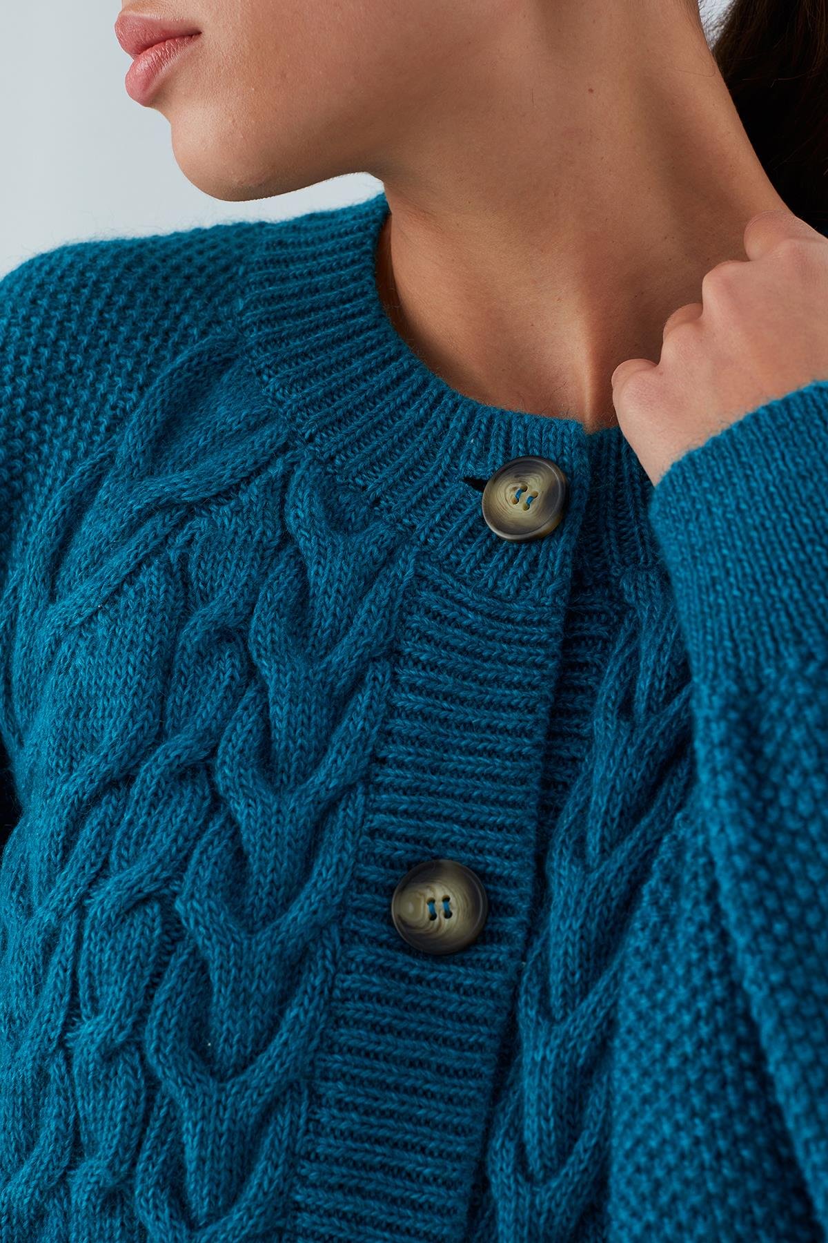 Peraluna MAY CARDIGAN Cable Knit Button Loose Cut Women Knitwear Cardigan - Turquoise