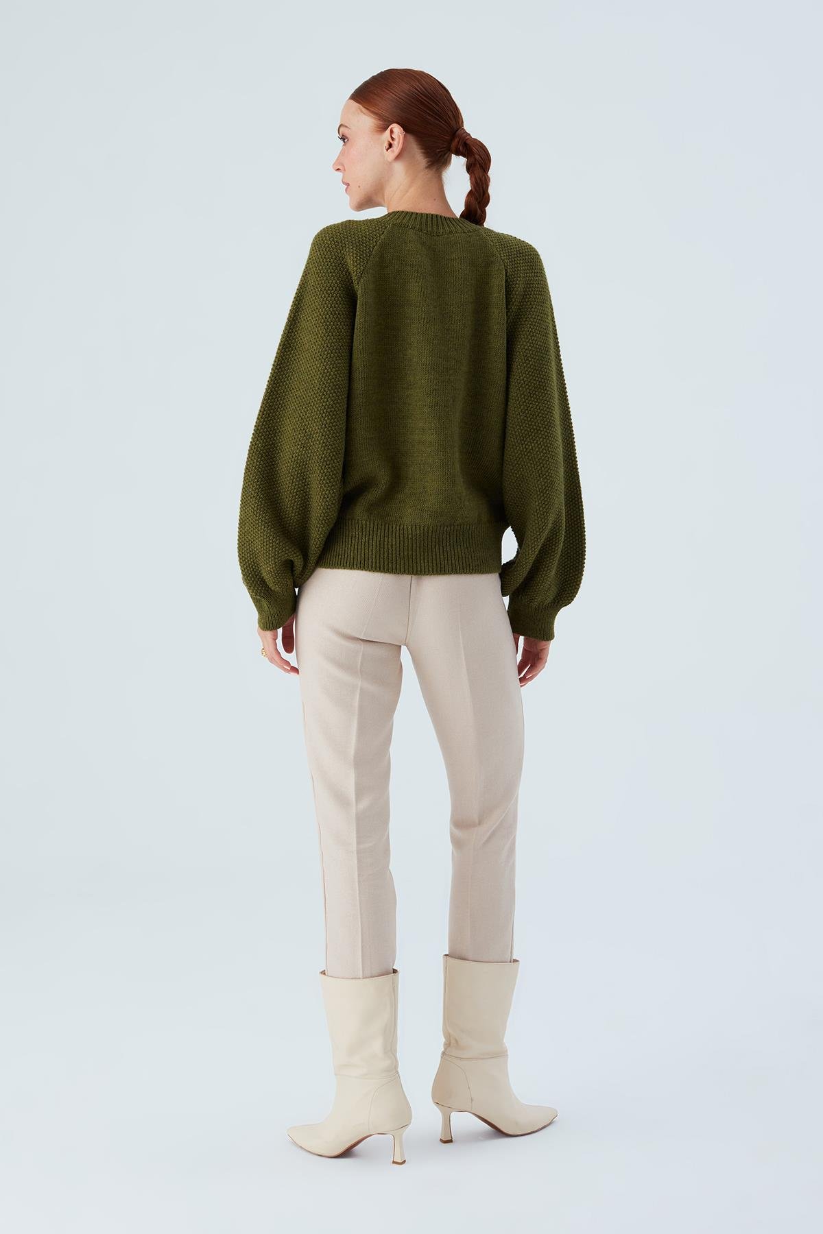 Peraluna MAY CARDIGAN Cable Knit Button Loose Cut Women Knitwear Cardigan - Green