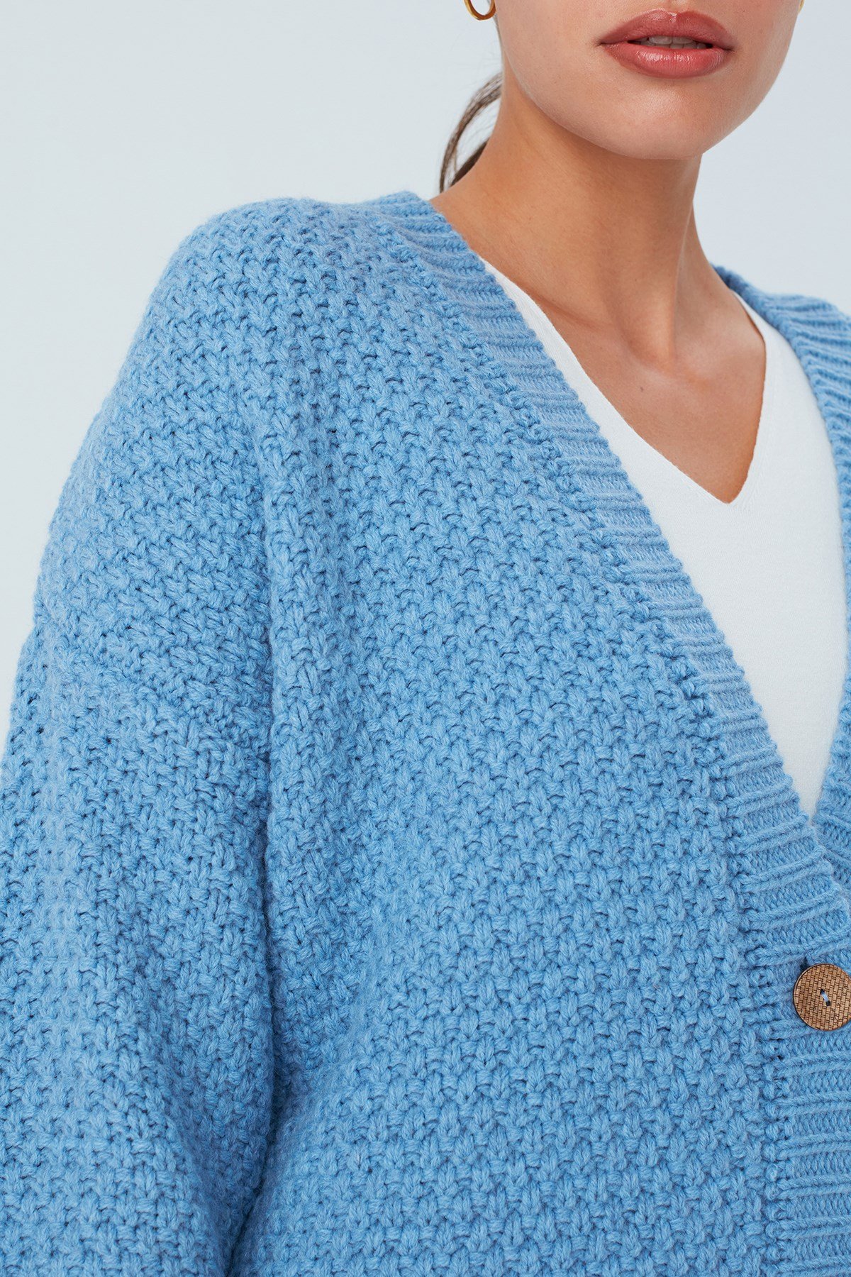 Peraluna MAYA CARDIGAN Pirinç Örgülü Düğmeli Kadın Triko Hırka Mavi
