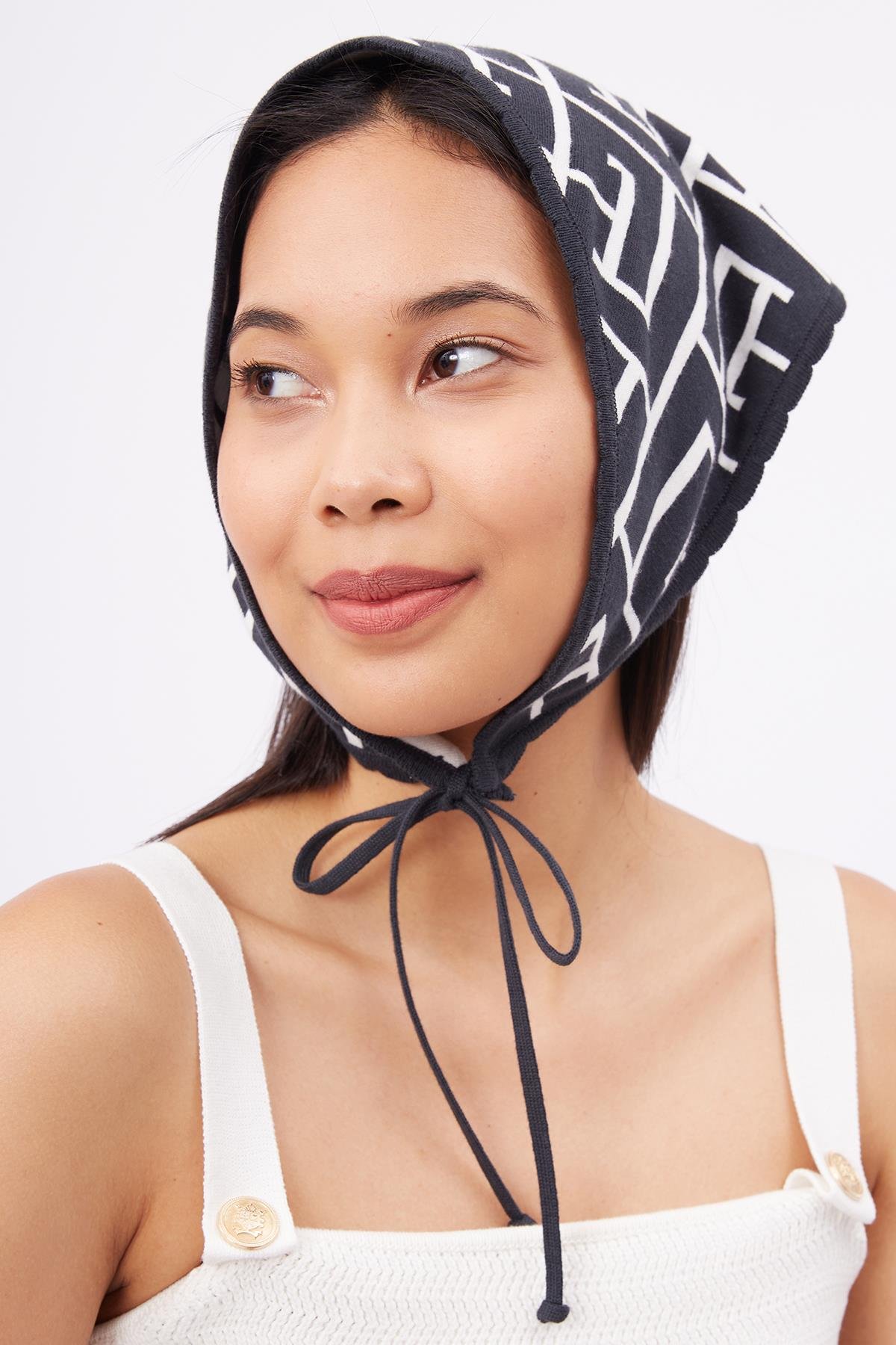 Peraluna MAZE SCARFE Labirent Desen Kadın Triko Eşarp - Antrasit/Ekru