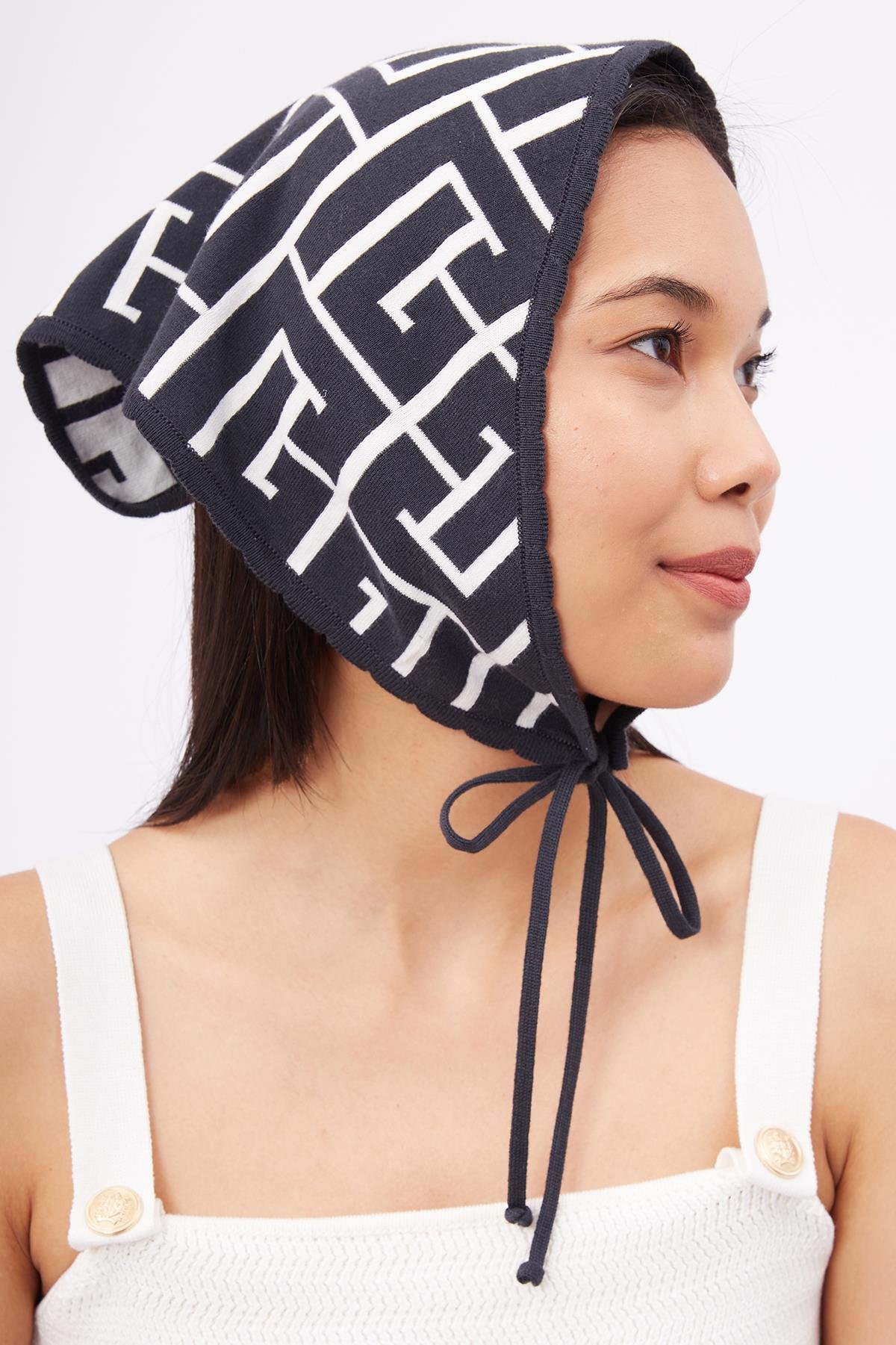 Peraluna MAZE SCARFE Labirent Desen Kadın Triko Eşarp - Antrasit/Ekru