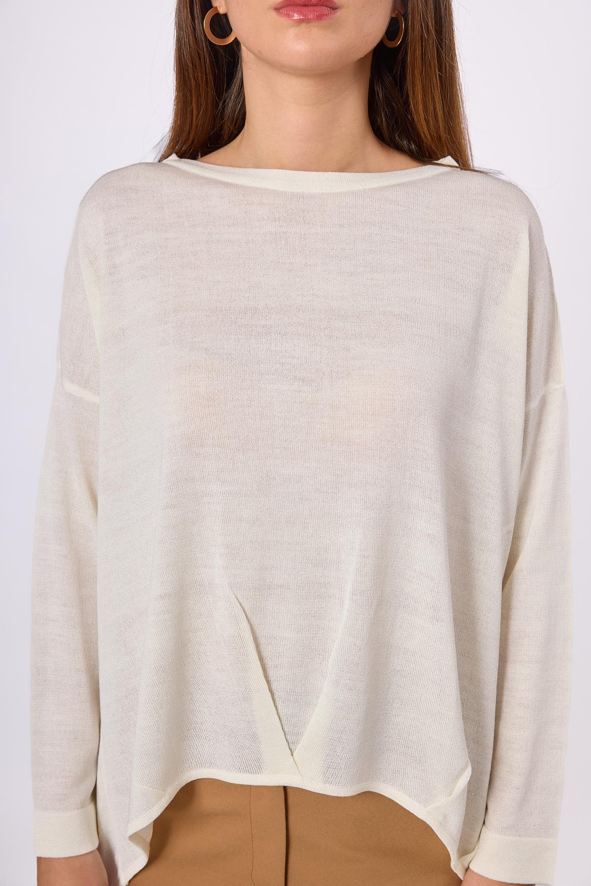 Peraluna MEADOW BLOUSE Ön ve Arka Pile Detaylı Salaş Kadın Triko Bluz - Ekru