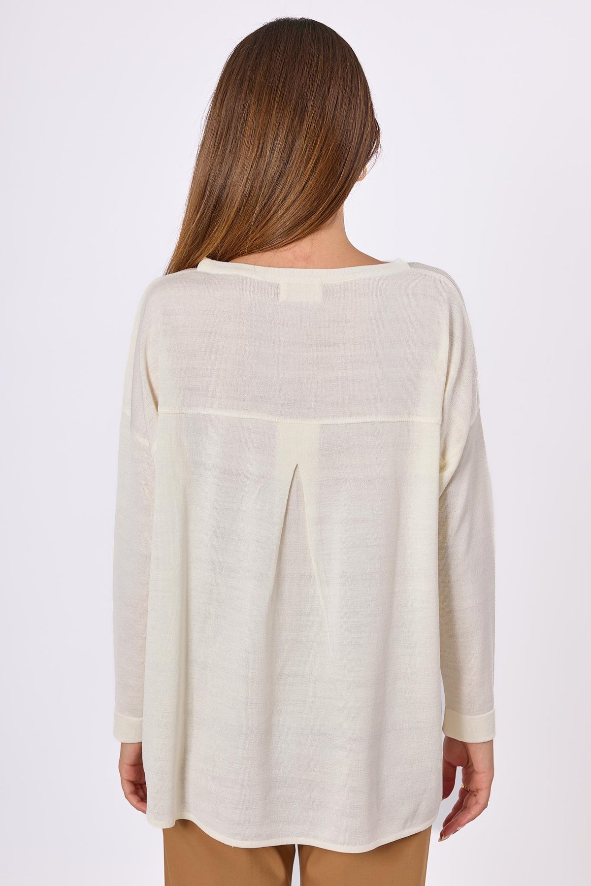 Peraluna MEADOW BLOUSE Ön ve Arka Pile Detaylı Salaş Kadın Triko Bluz - Ekru